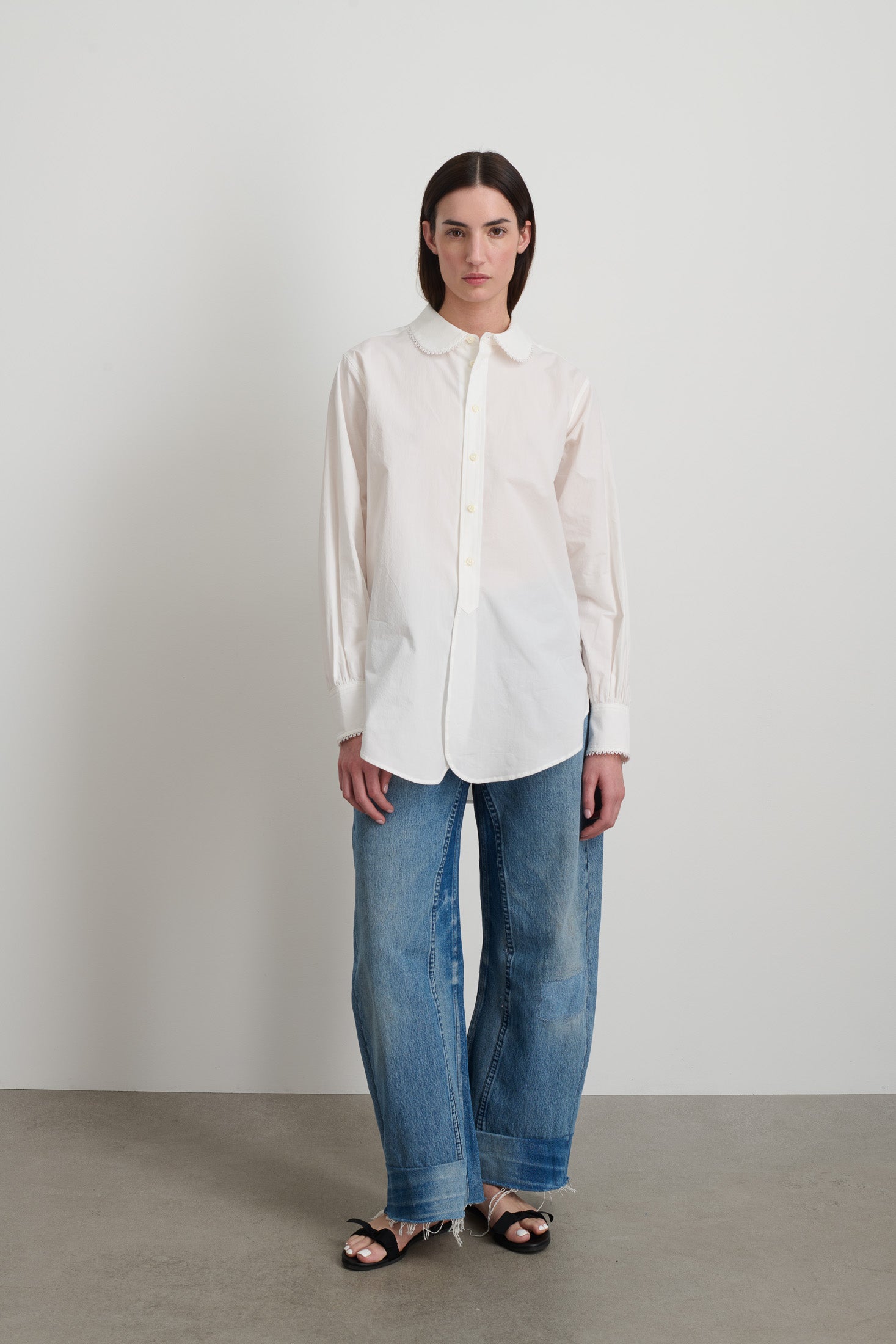 Louisa Shirt White Poplin w/ Tatted Lace