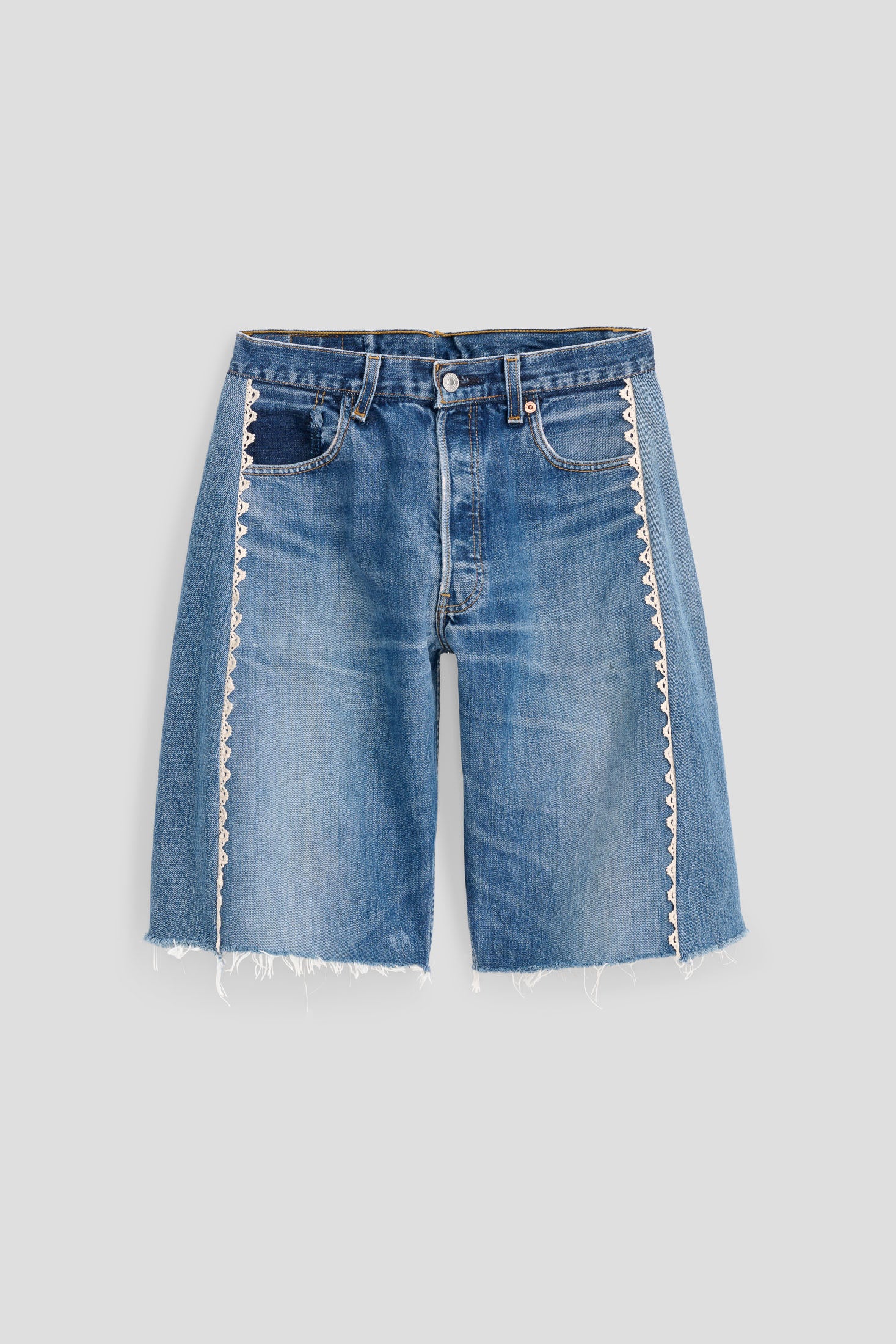 Vintage Lasso Jean Short Classic Faded Indigo Hand Tatted Lace