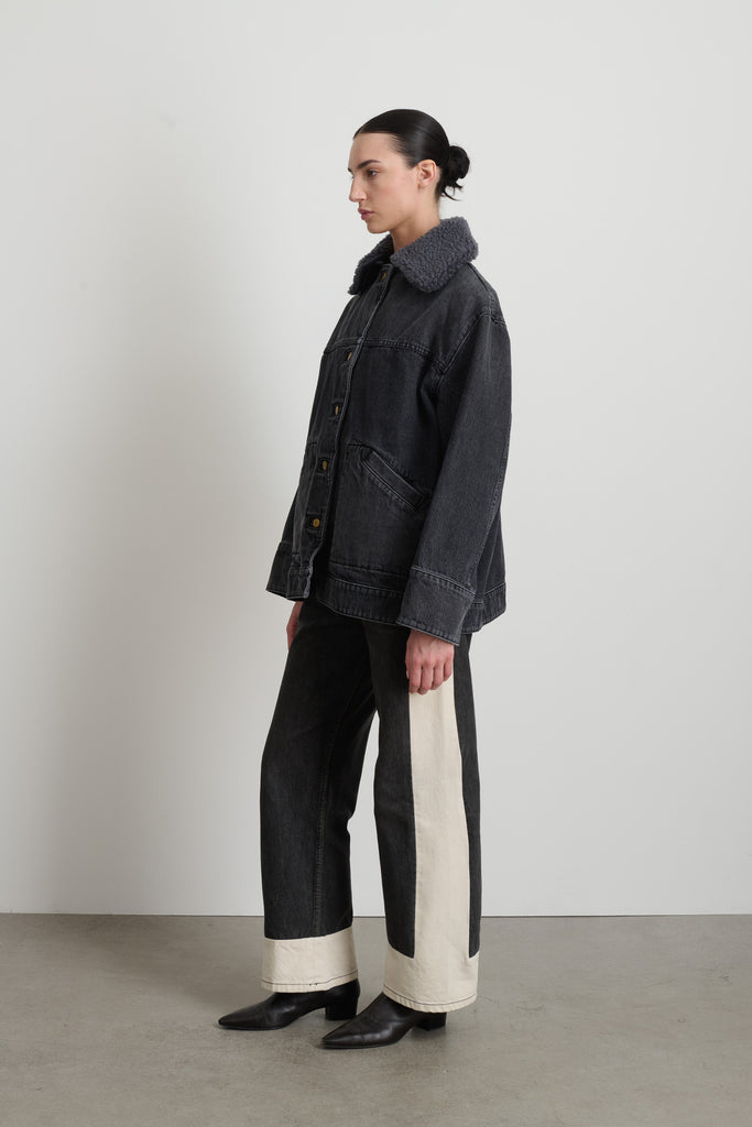 Stadium Jacket Stil Black / Grey Blue Sherpa Collar - Women