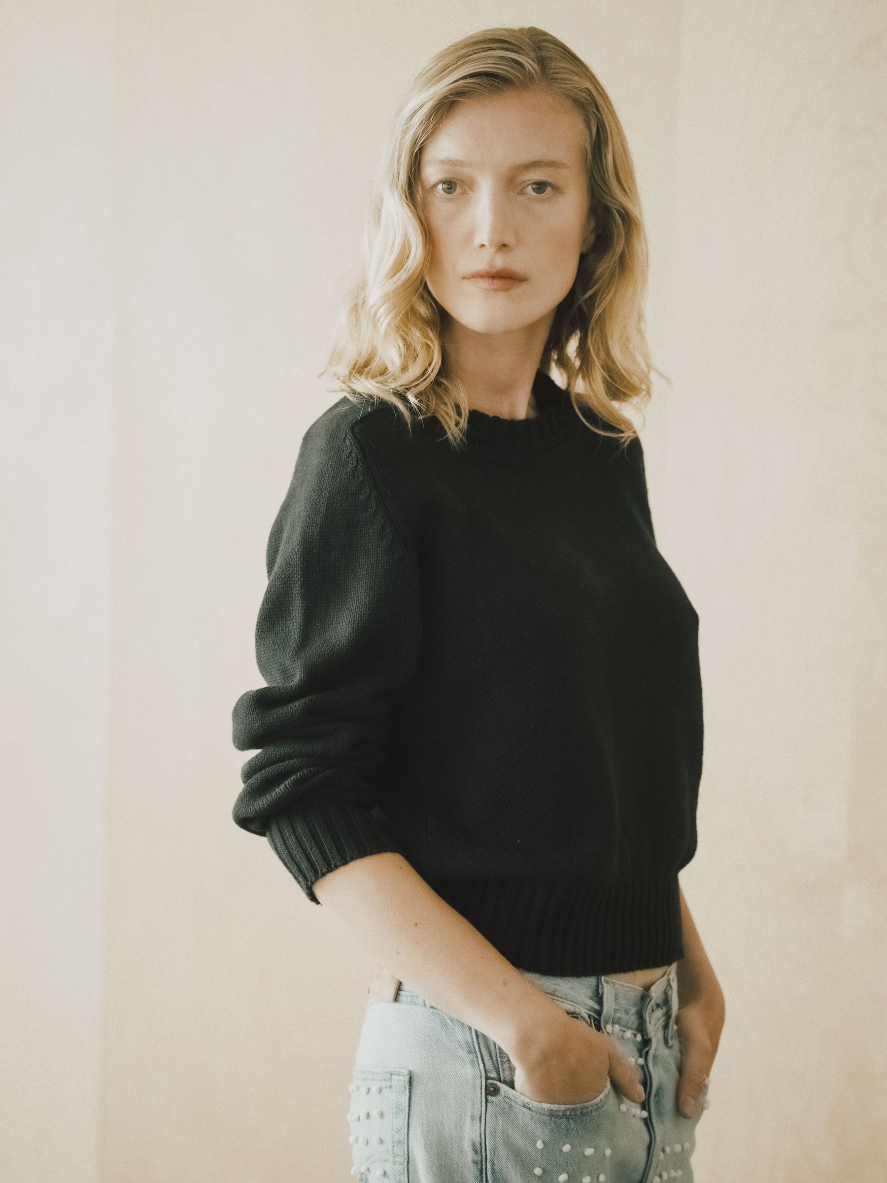 Basket Weave Crewneck Black