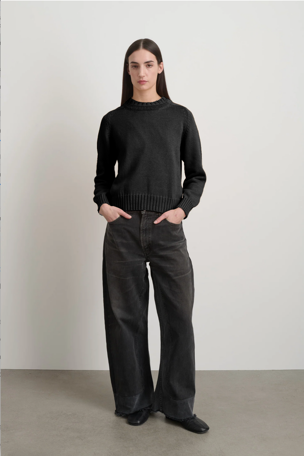Basket Weave Crewneck Black