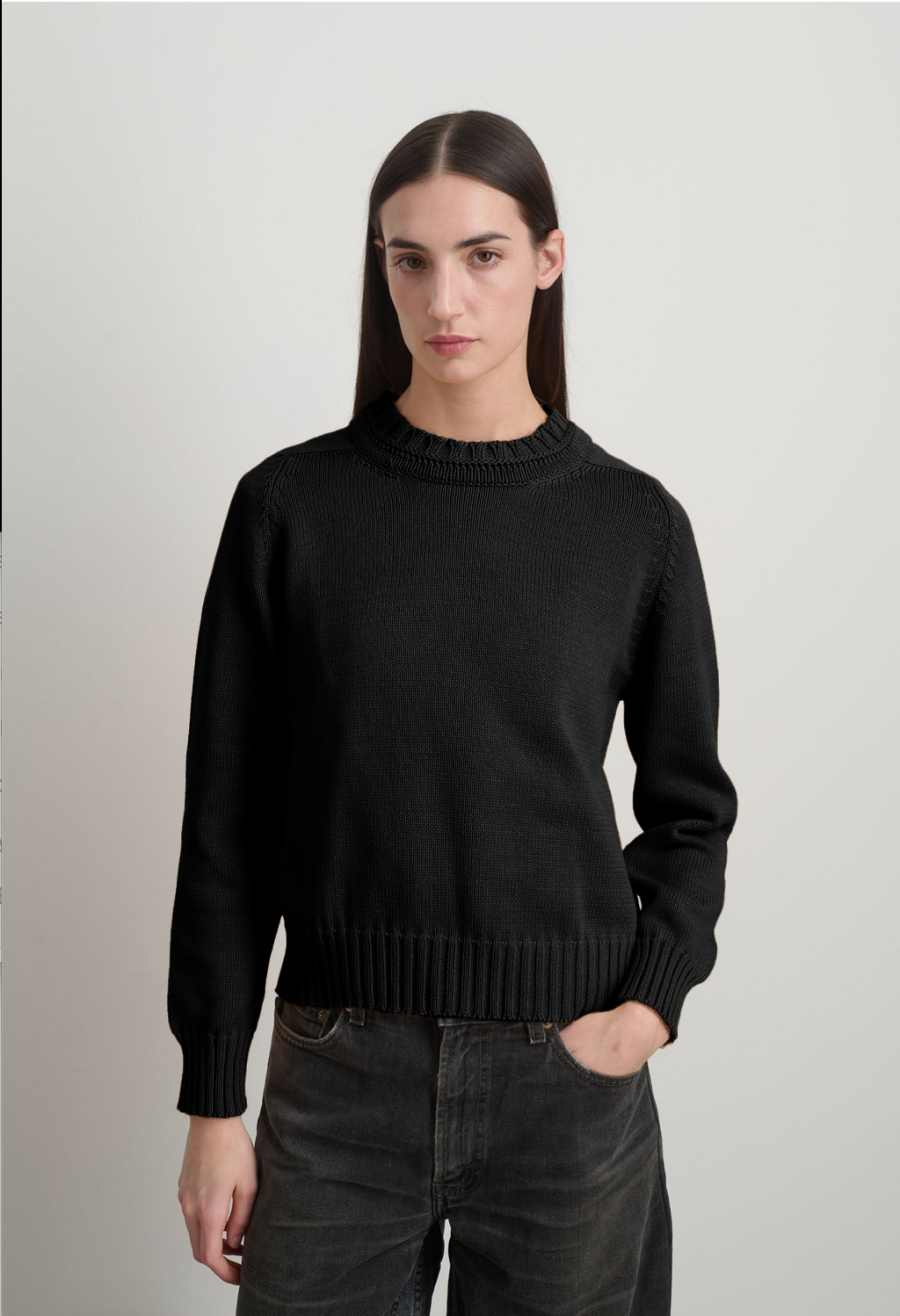 Basket Weave Crewneck Black