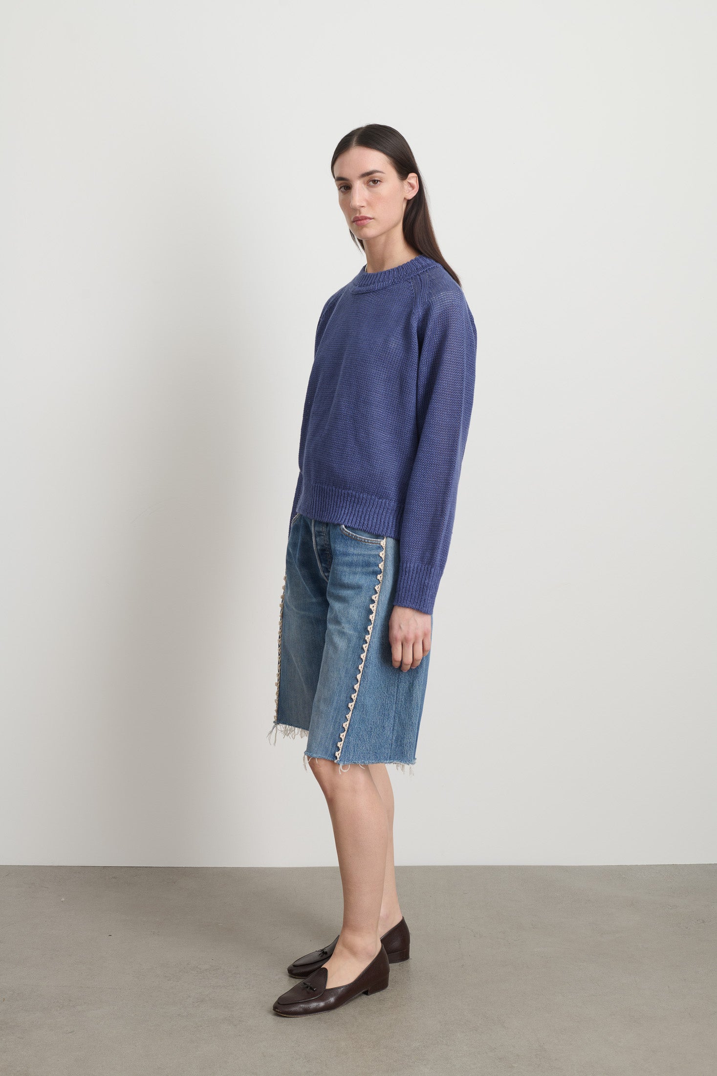 Vintage Lasso Jean Short Classic Faded Indigo Hand Tatted Lace