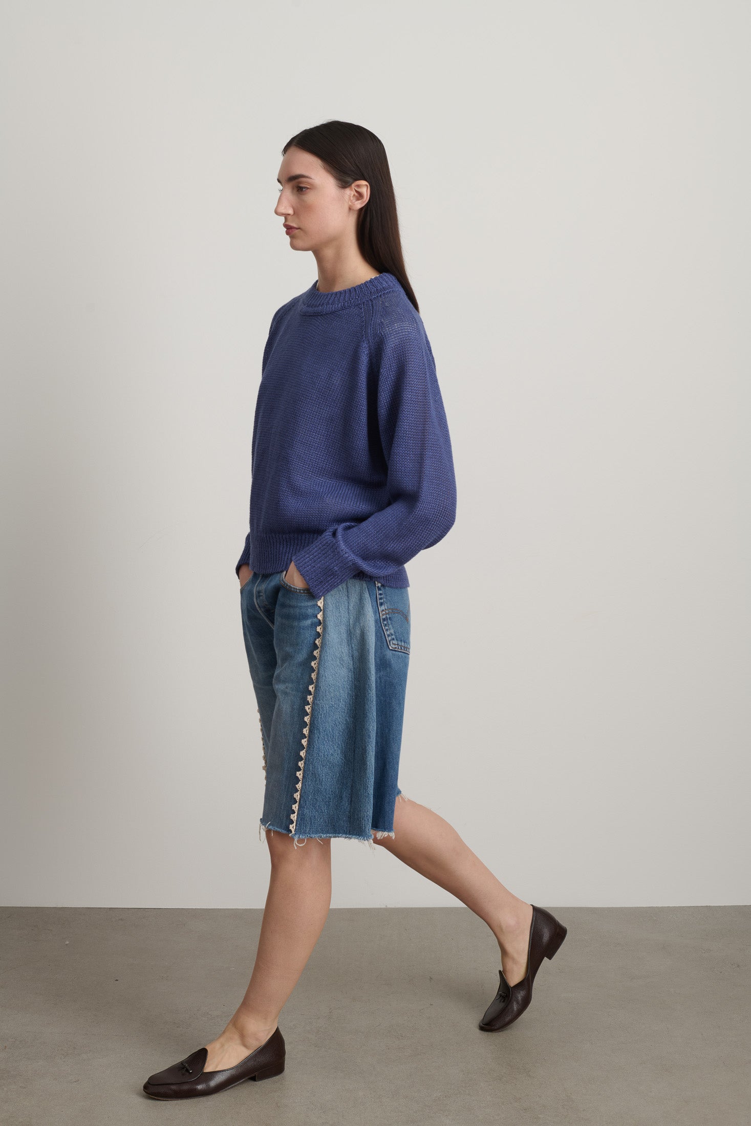 Vintage Lasso Jean Short Classic Faded Indigo Hand Tatted Lace