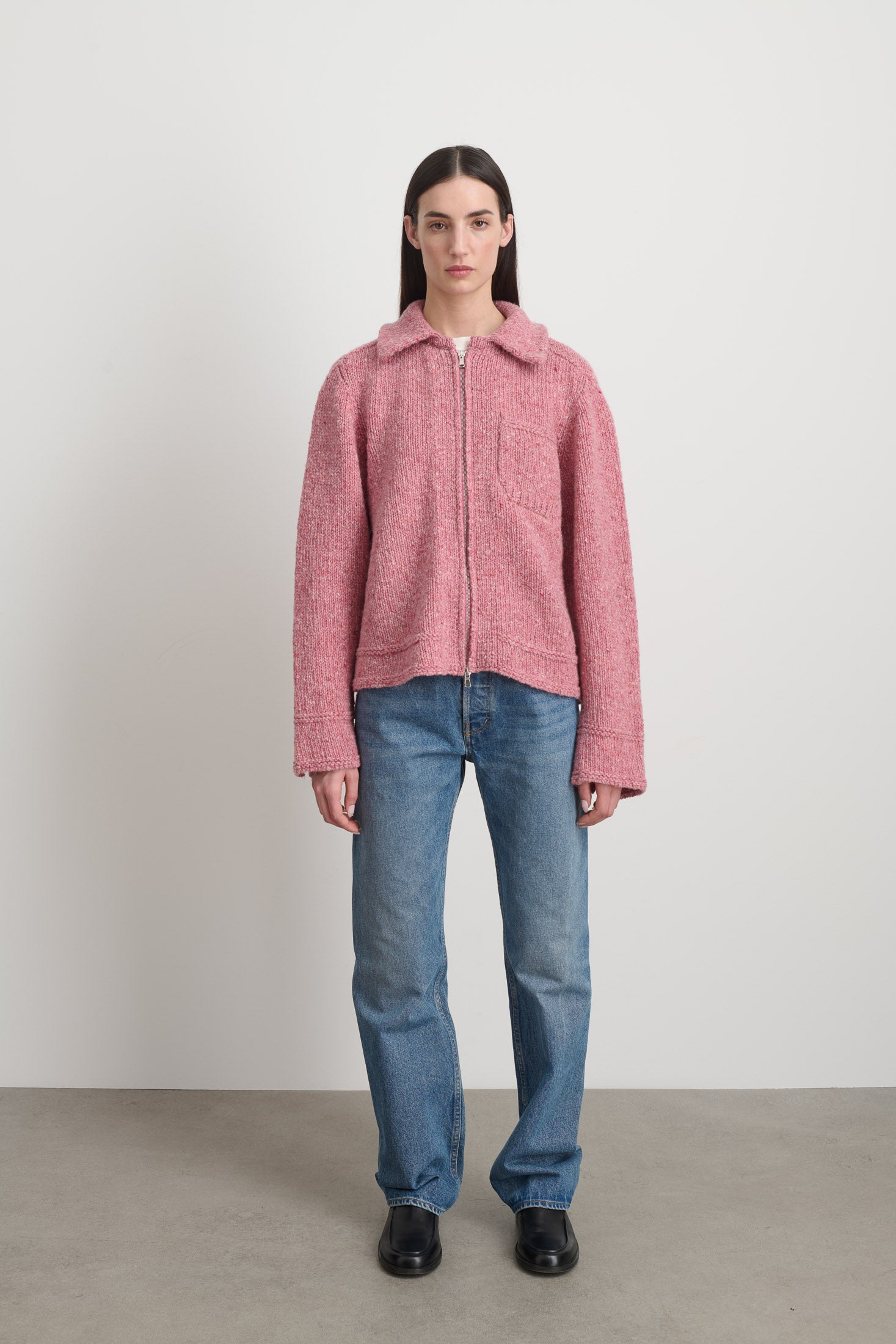Zip Knit Jacket Cameo Pink Donegal