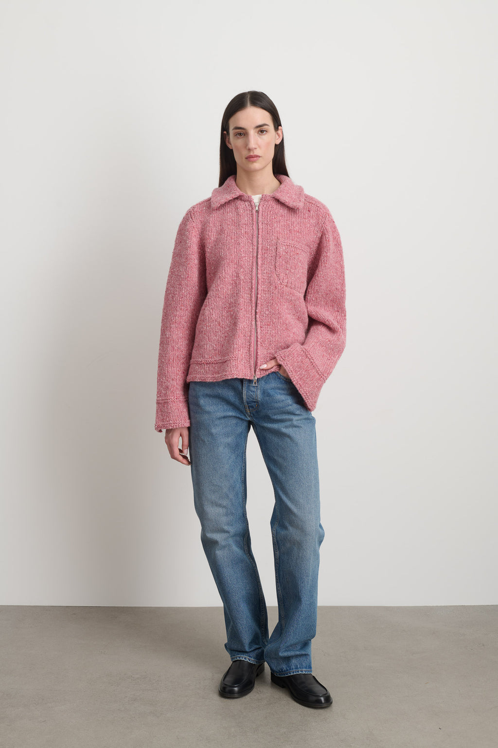 Zip Knit Jacket Cameo Pink Donegal