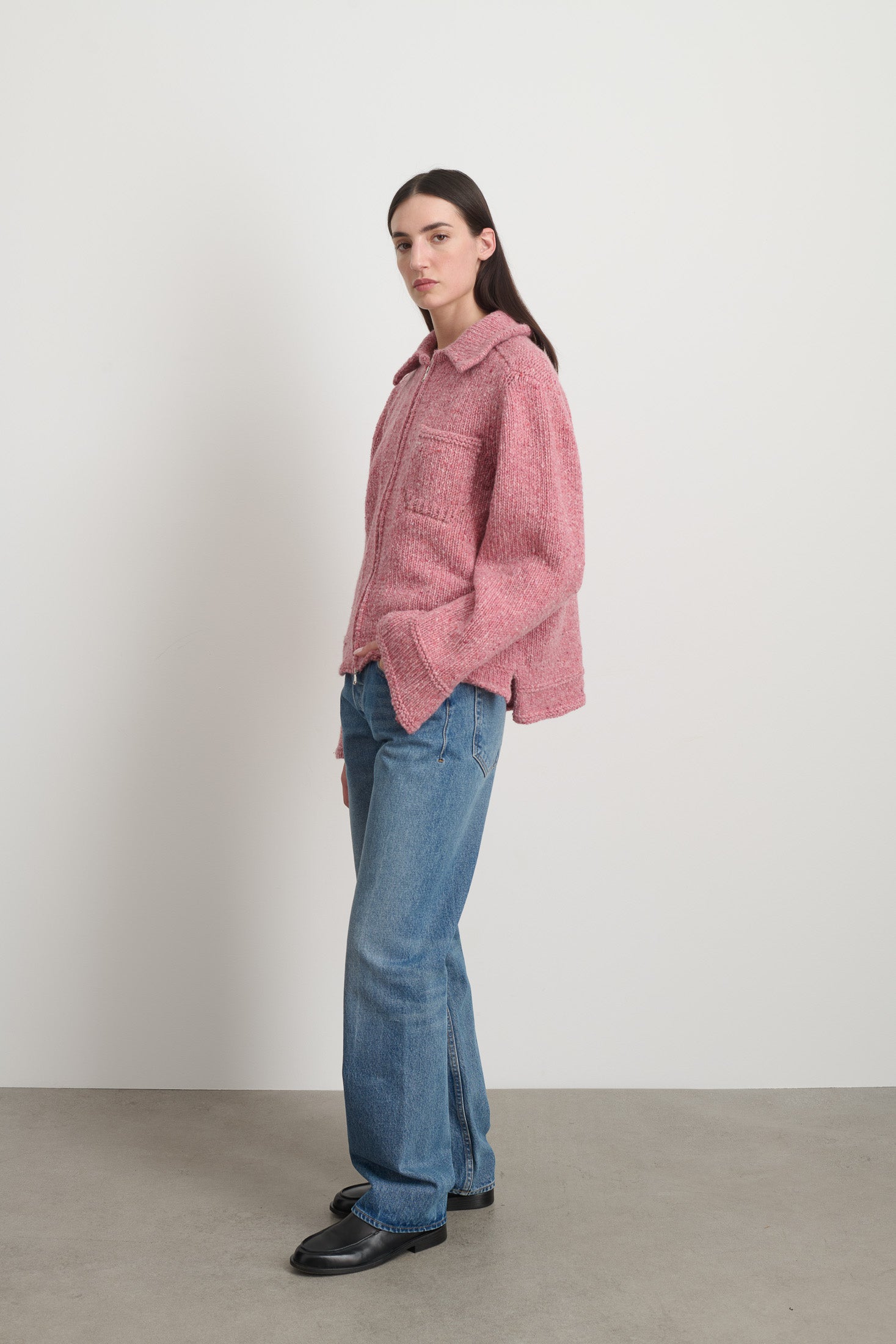 Zip Knit Jacket Cameo Pink Donegal