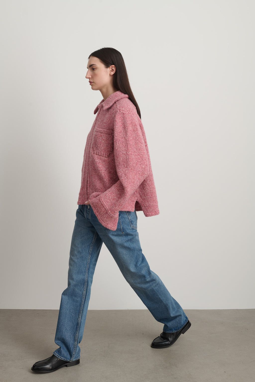 Zip Knit Jacket Cameo Pink Donegal