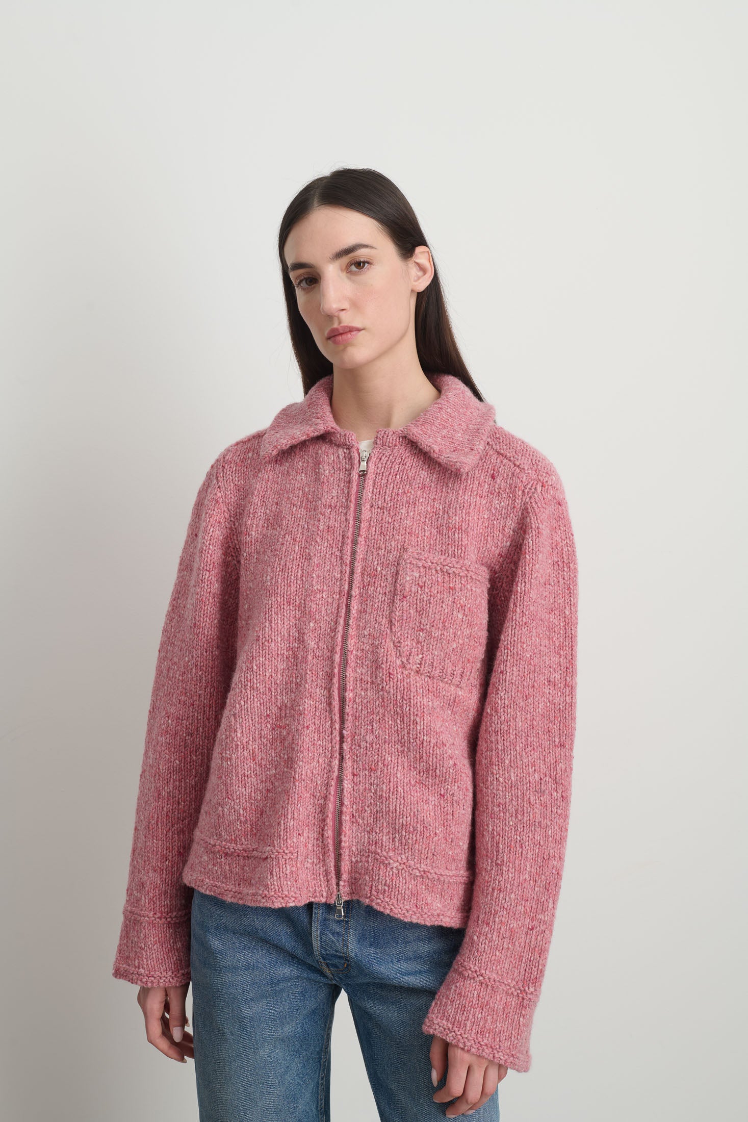 Zip Knit Jacket Cameo Pink Donegal