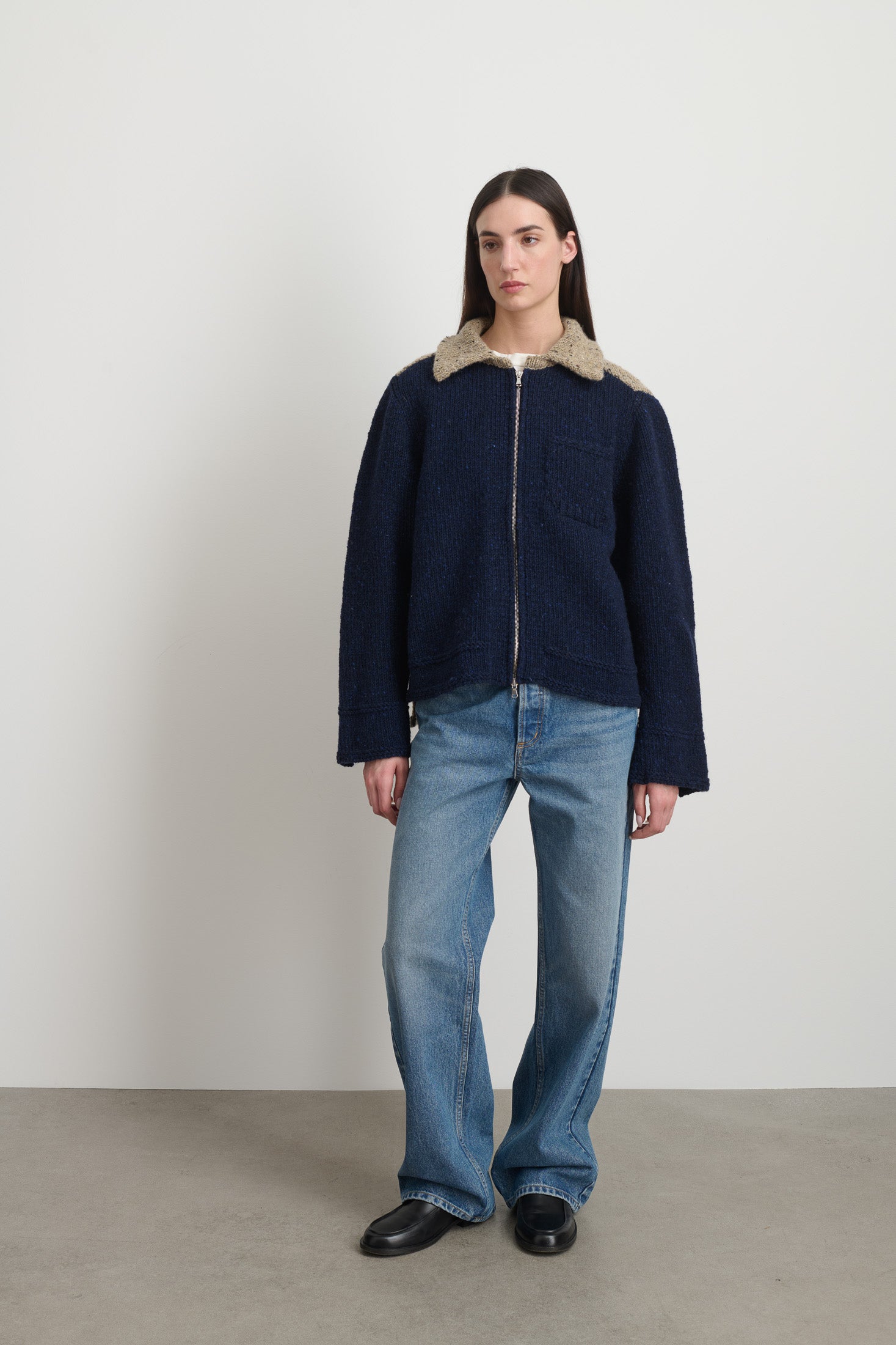 Zip Knit Jacket Marine Sand Donegal