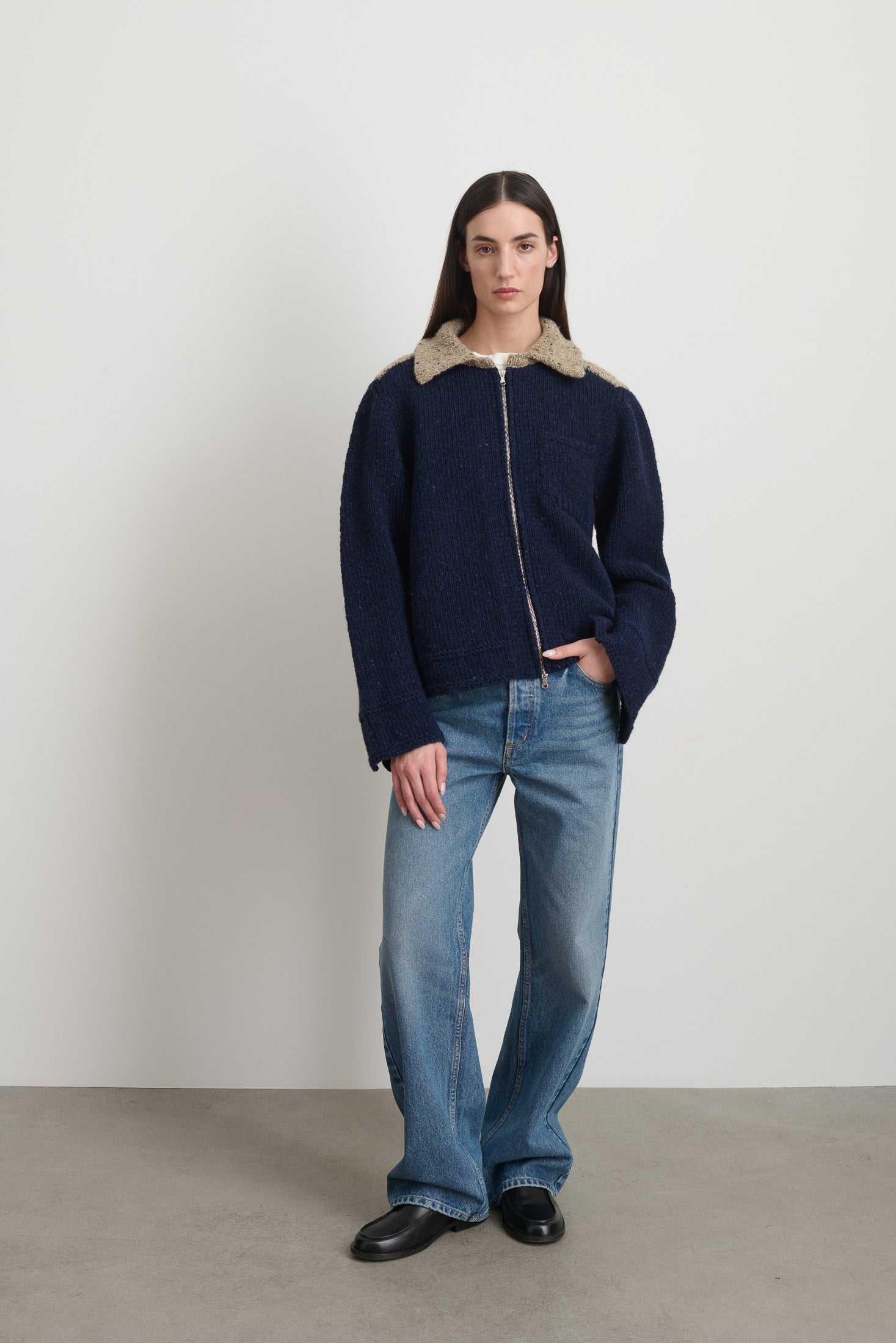 Zip Knit Jacket Marine Sand Donegal