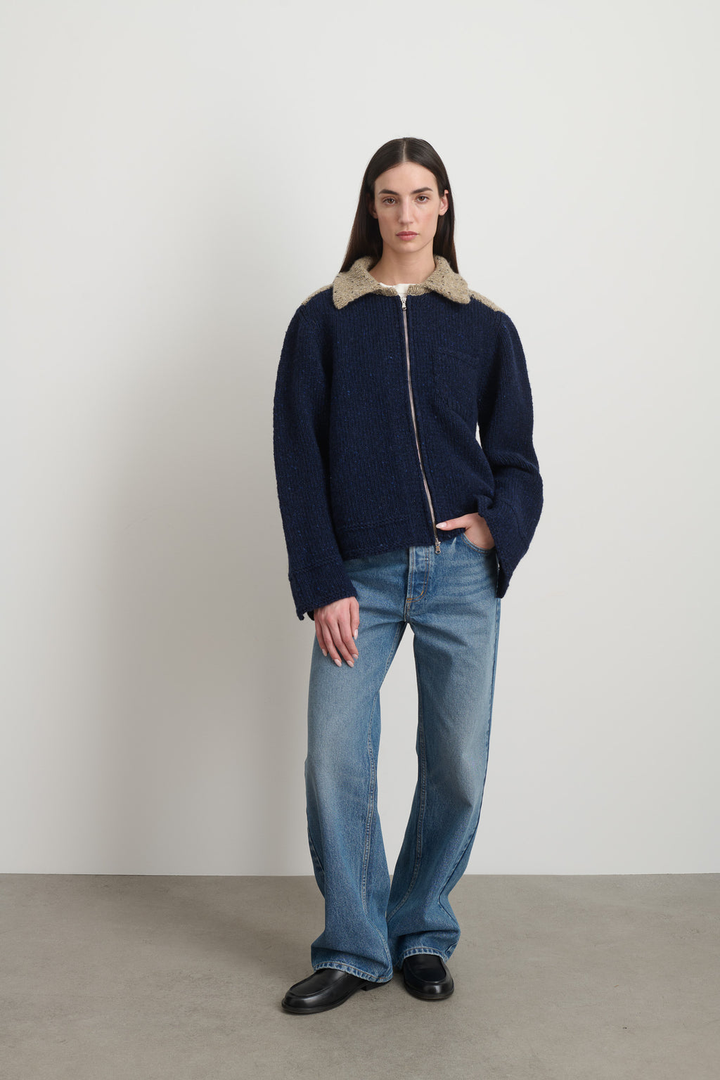 Zip Knit Jacket Marine Sand Donegal