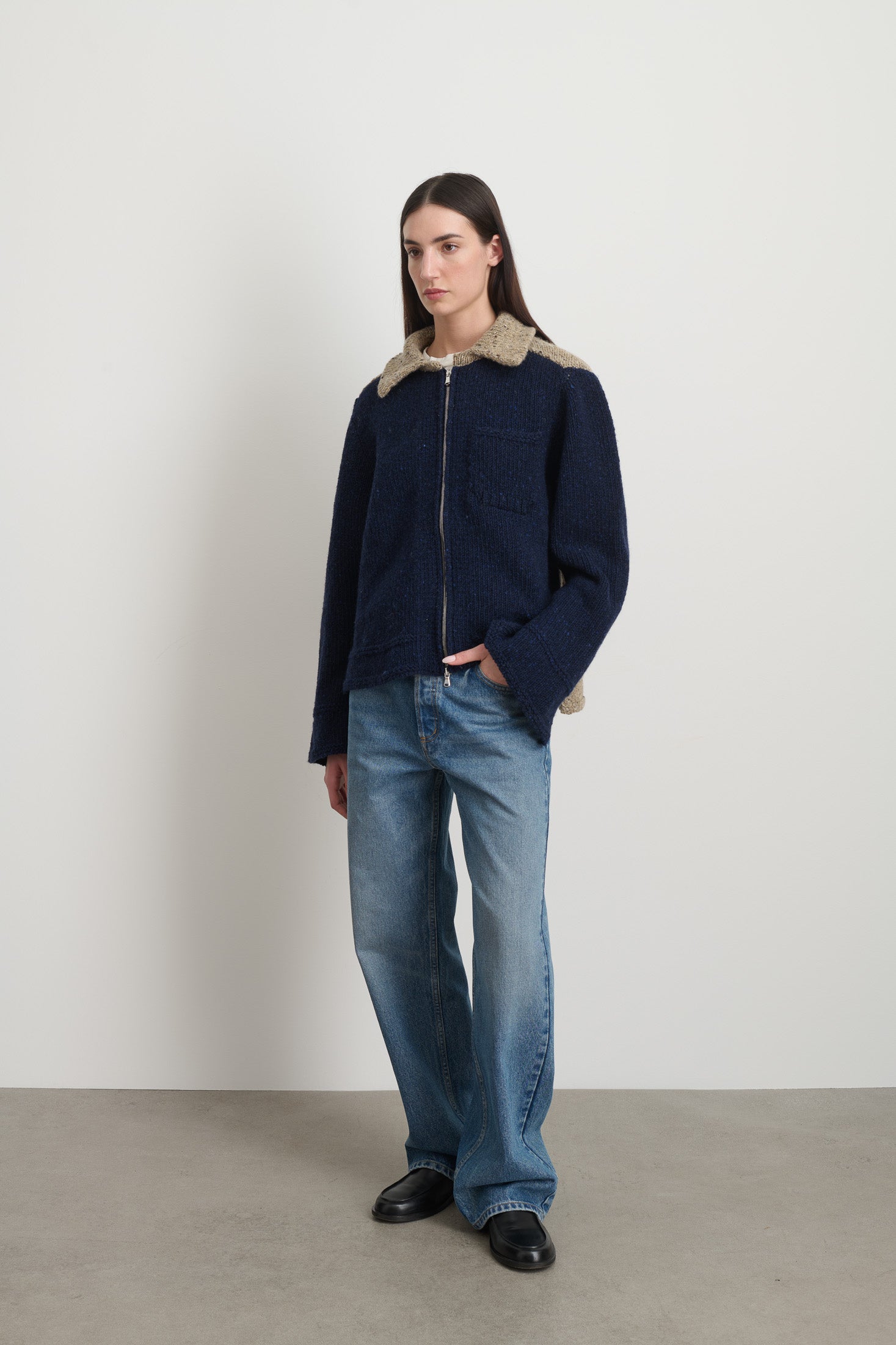 Zip Knit Jacket Marine Sand Donegal