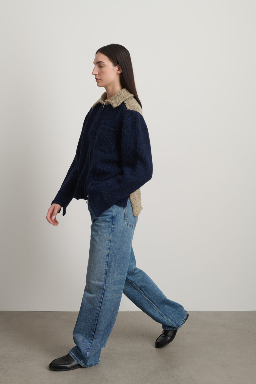 Zip Knit Jacket Marine Sand Donegal