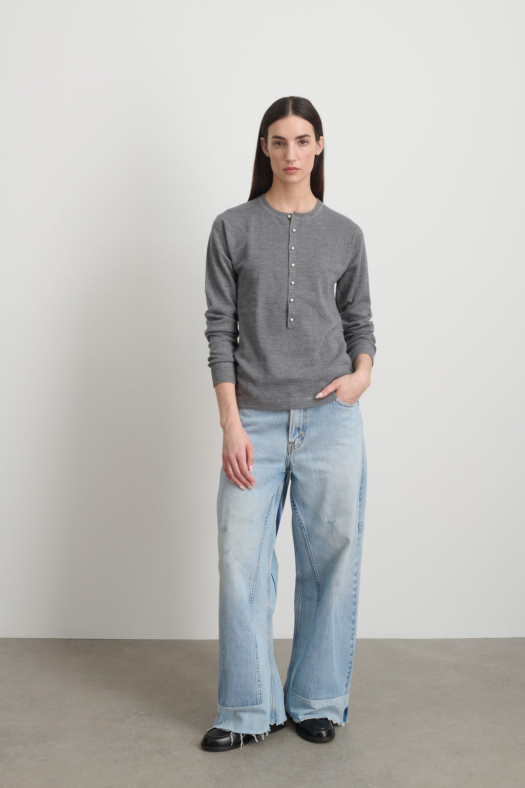 Moore Henley Heather Grey Super Fine Merino