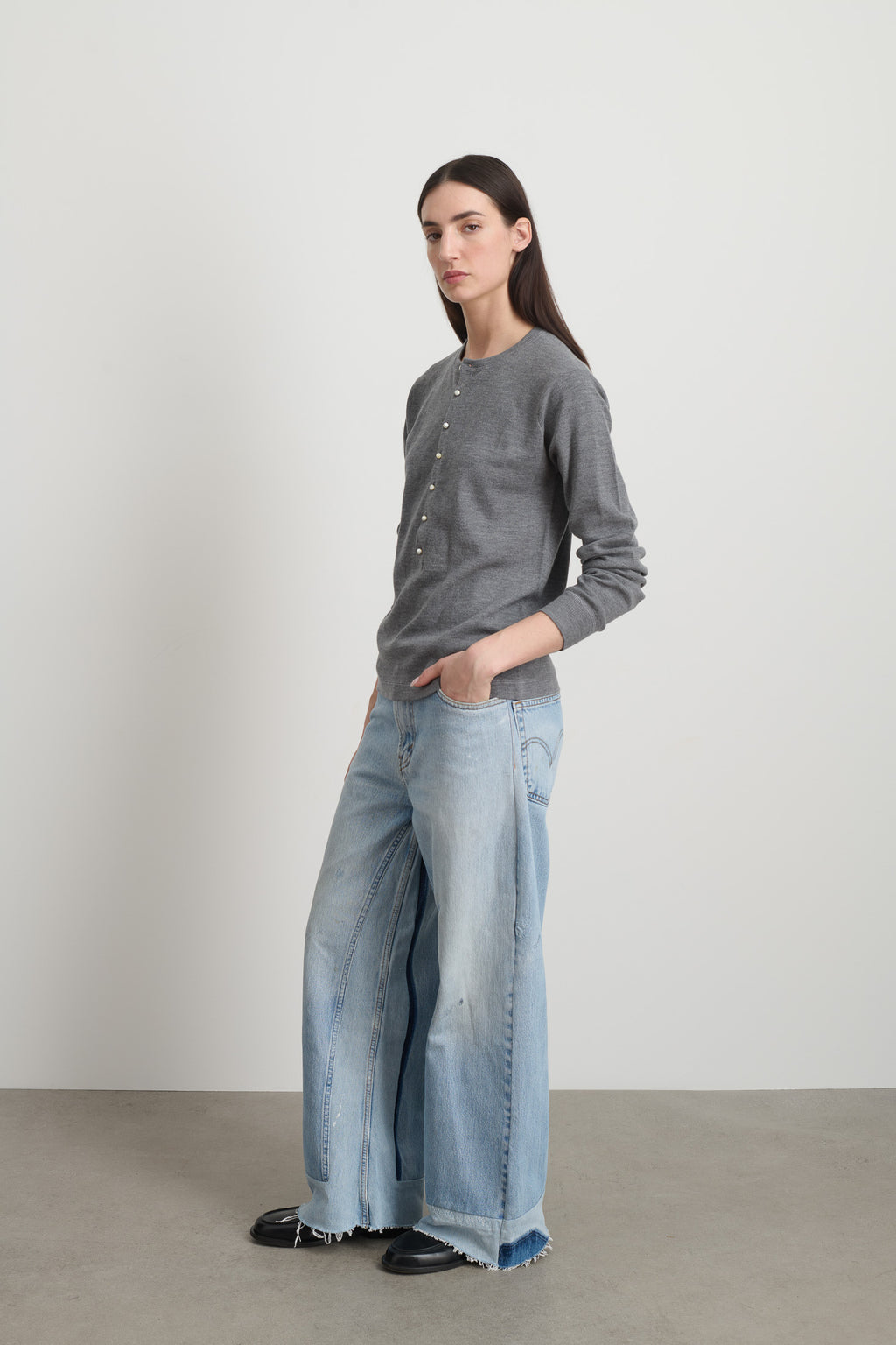 Moore Henley Heather Grey Super Fine Merino