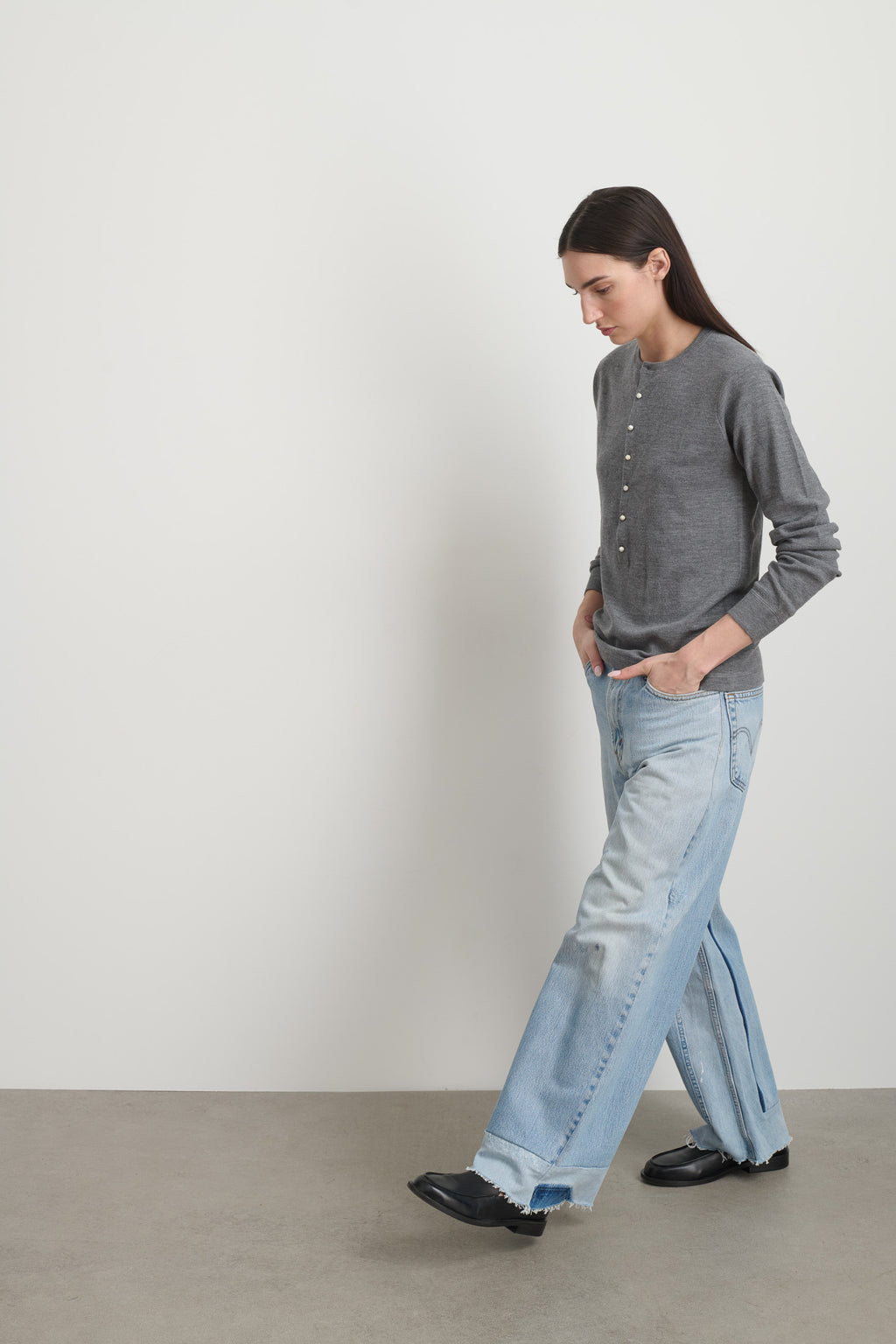 Moore Henley Heather Grey Super Fine Merino