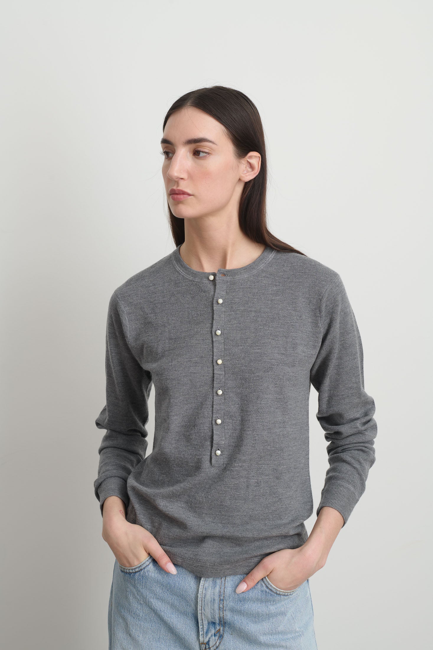 Moore Henley Heather Grey Super Fine Merino