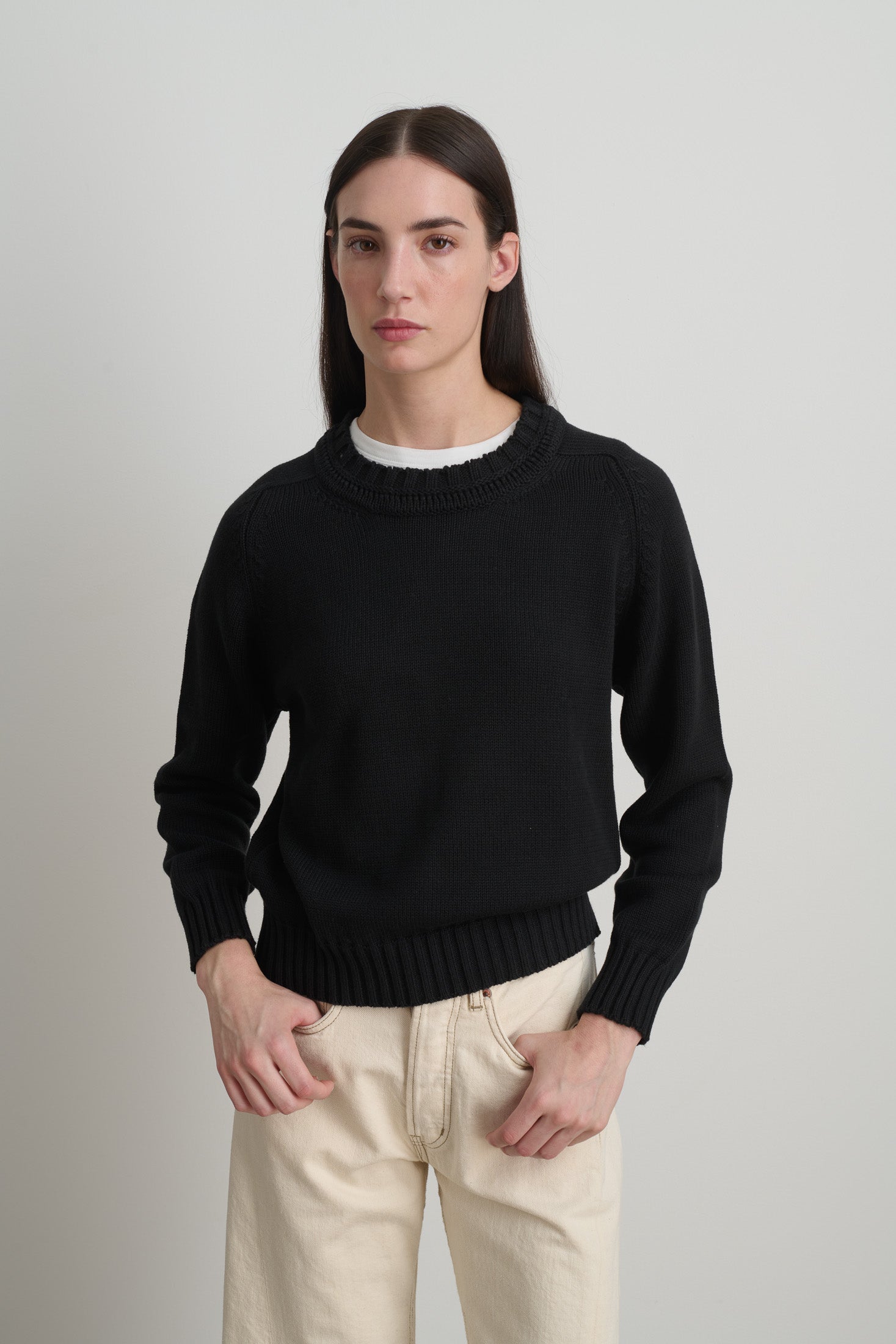 Basket Weave Crewneck Black
