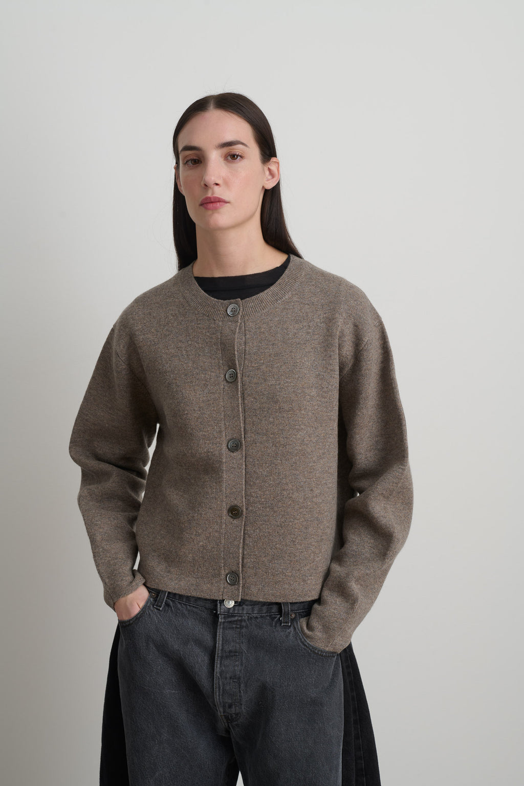 Classic Cardigan Walnut Washed Cashmere