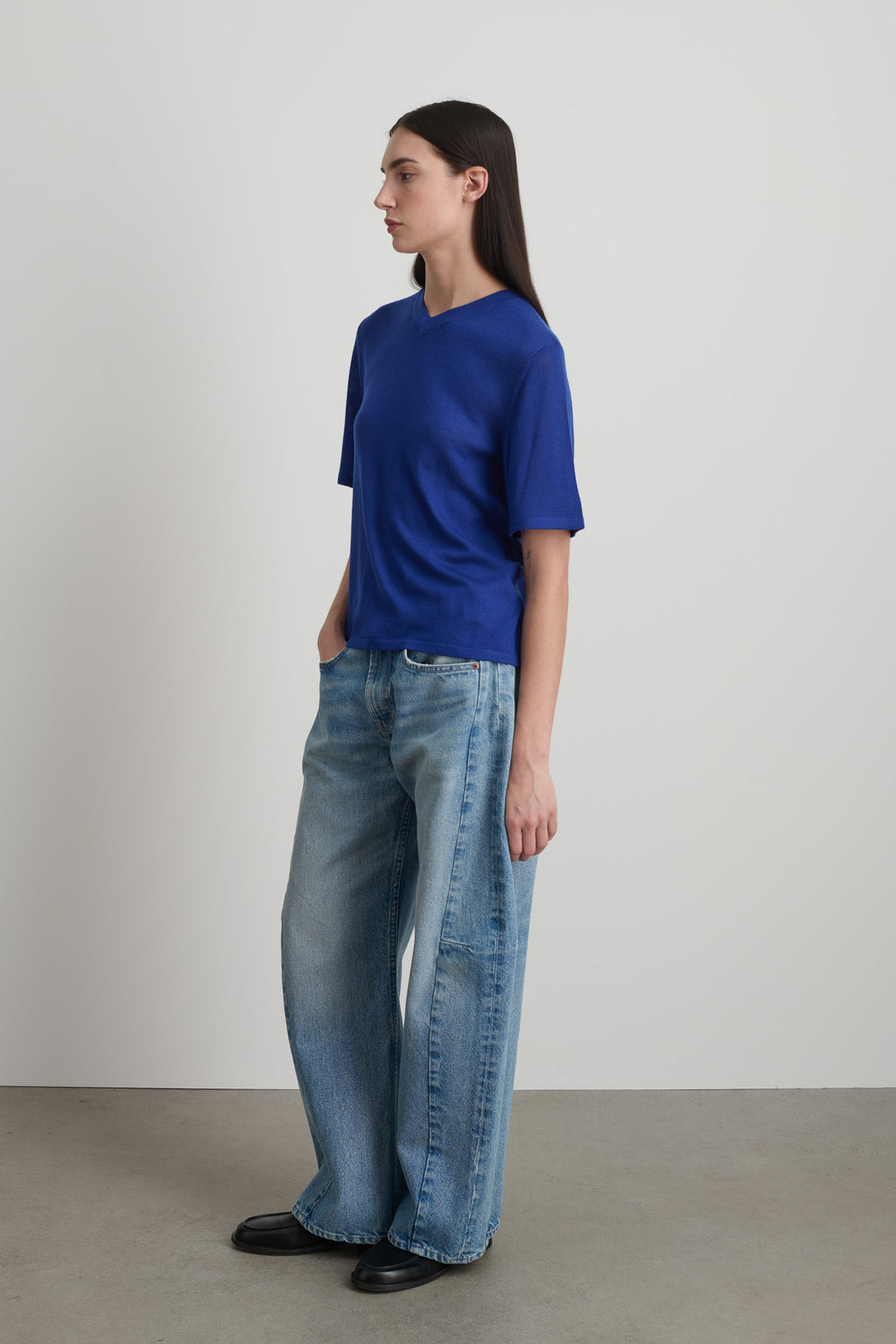 Short Sleeve V Neck Cobalt