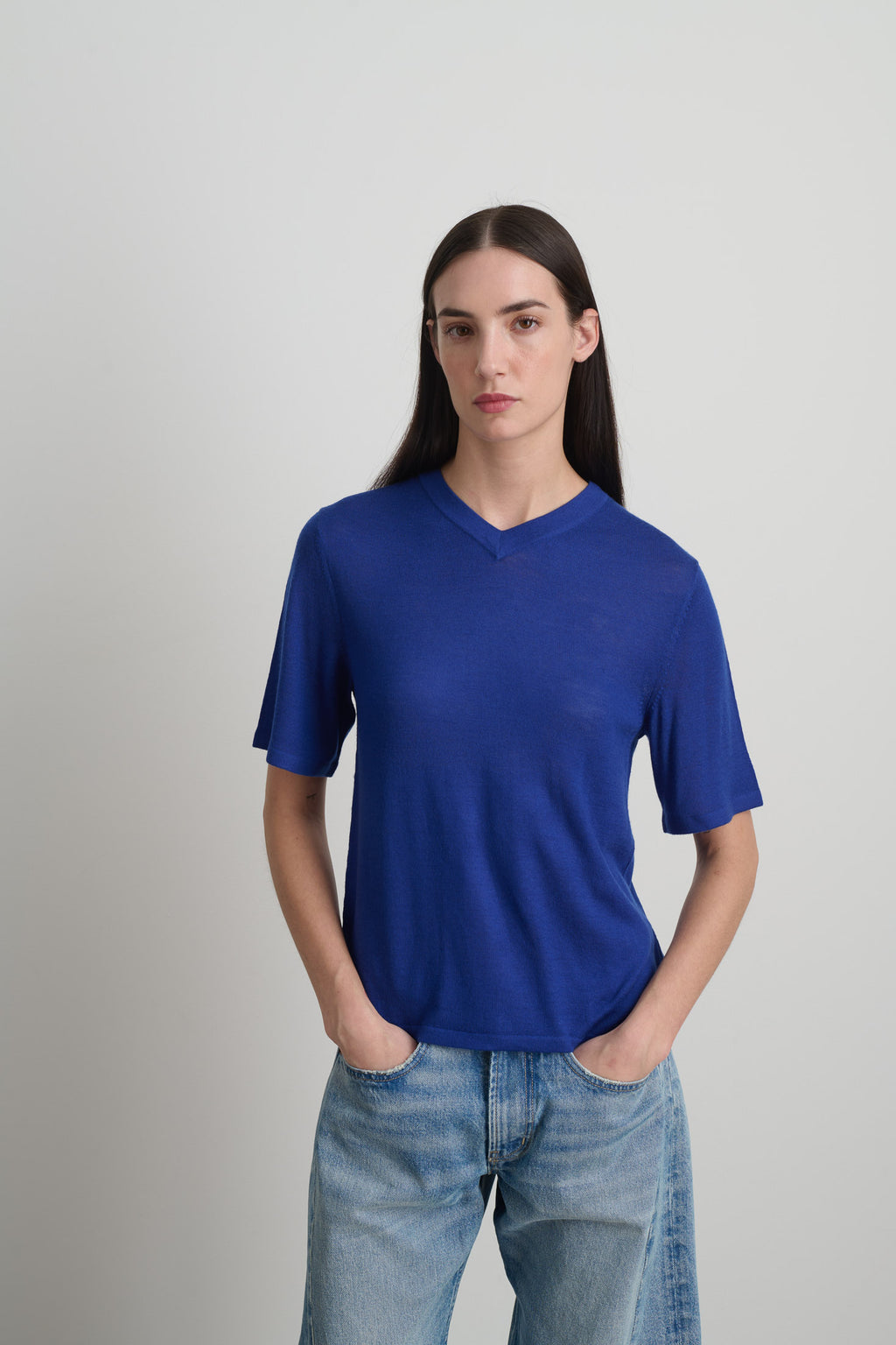 Short Sleeve V Neck Cobalt