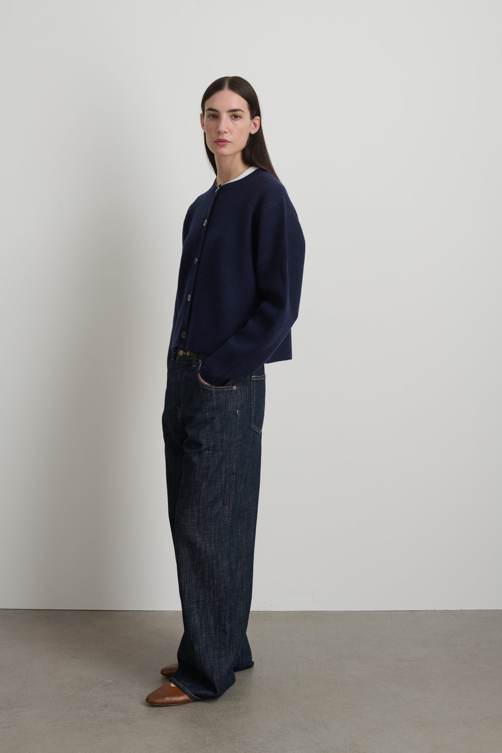 Classic Cardigan Marine Washed Cashmere