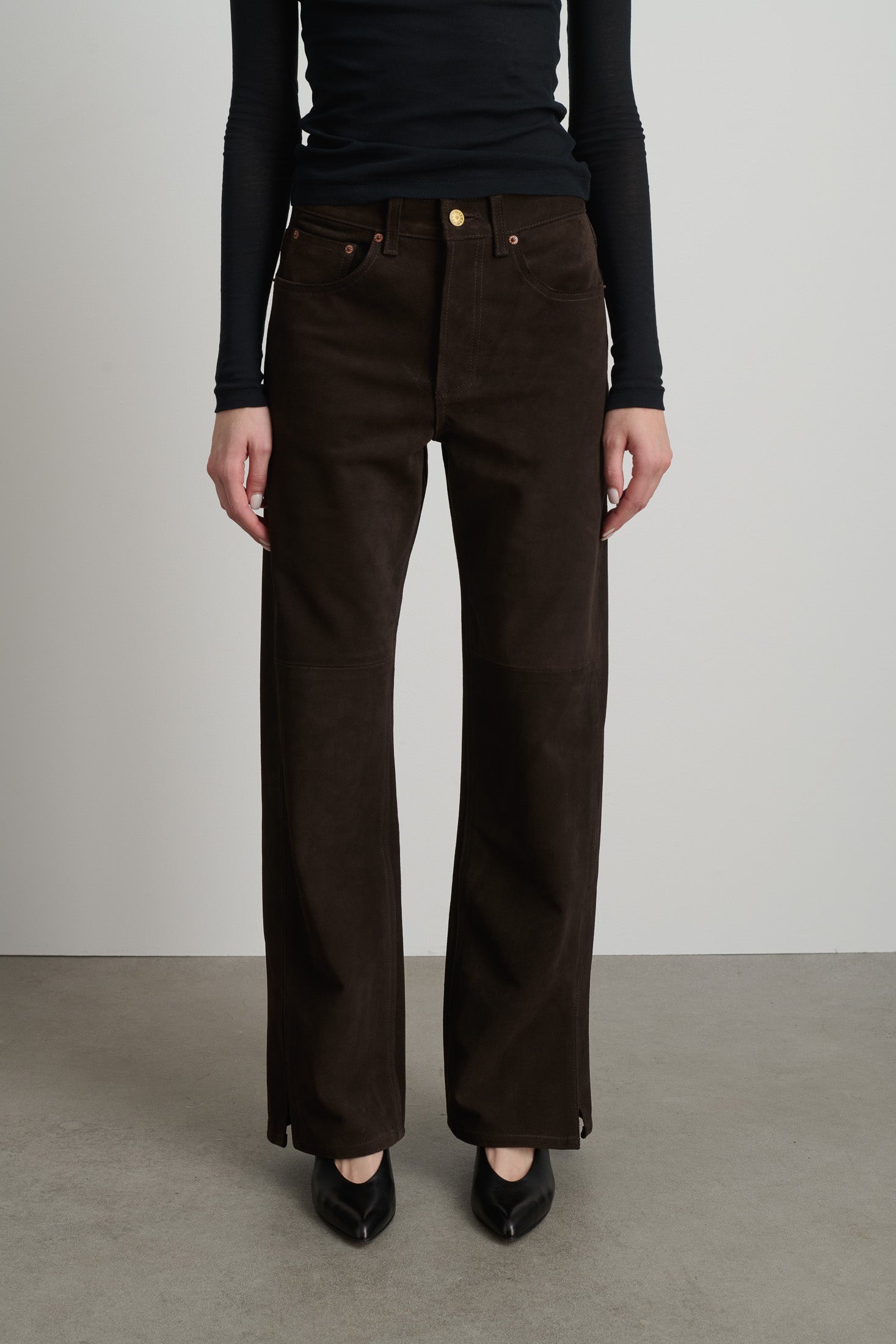 Charlot Split Hem Espresso Suede