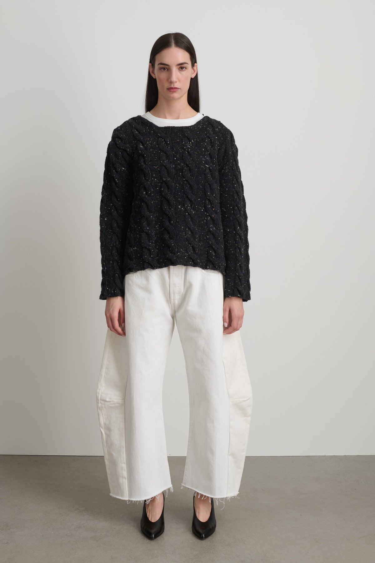 Raw Cable Knit Melange Charcoal Donegal