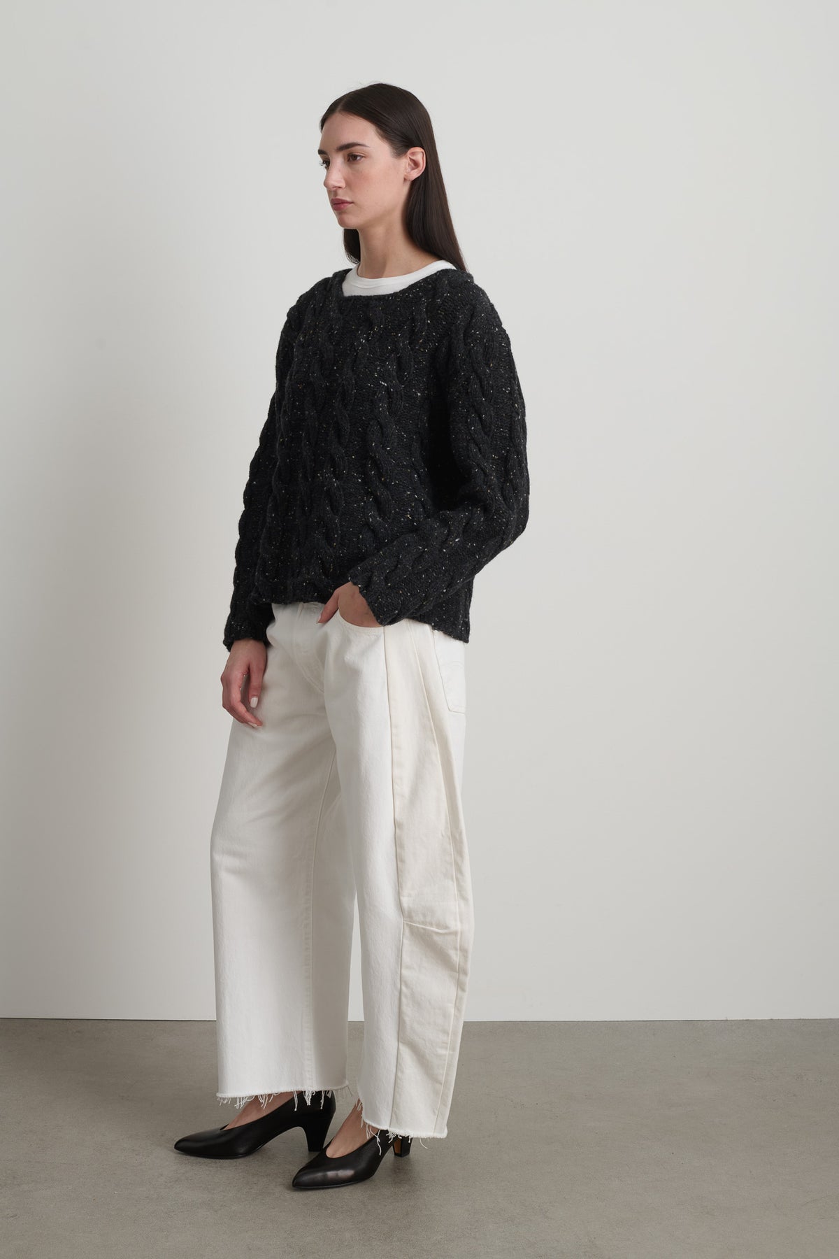 Raw Cable Knit Melange Charcoal Donegal