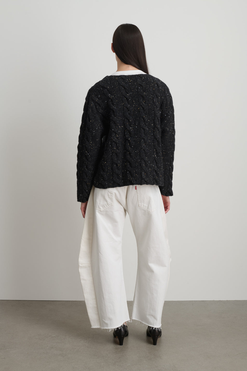 Raw Cable Knit Melange Charcoal Donegal