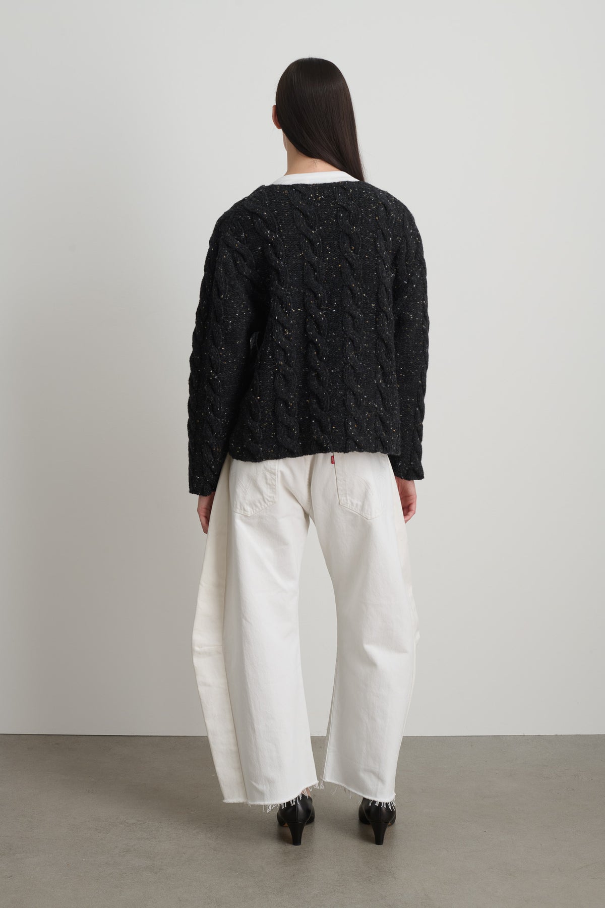 Raw Cable Knit Melange Charcoal Donegal