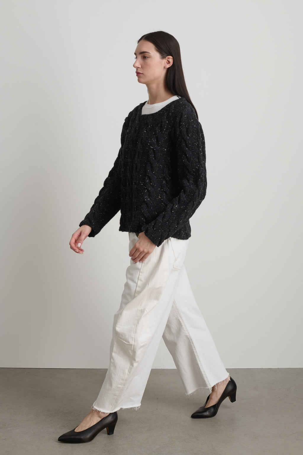 Raw Cable Knit Melange Charcoal Donegal