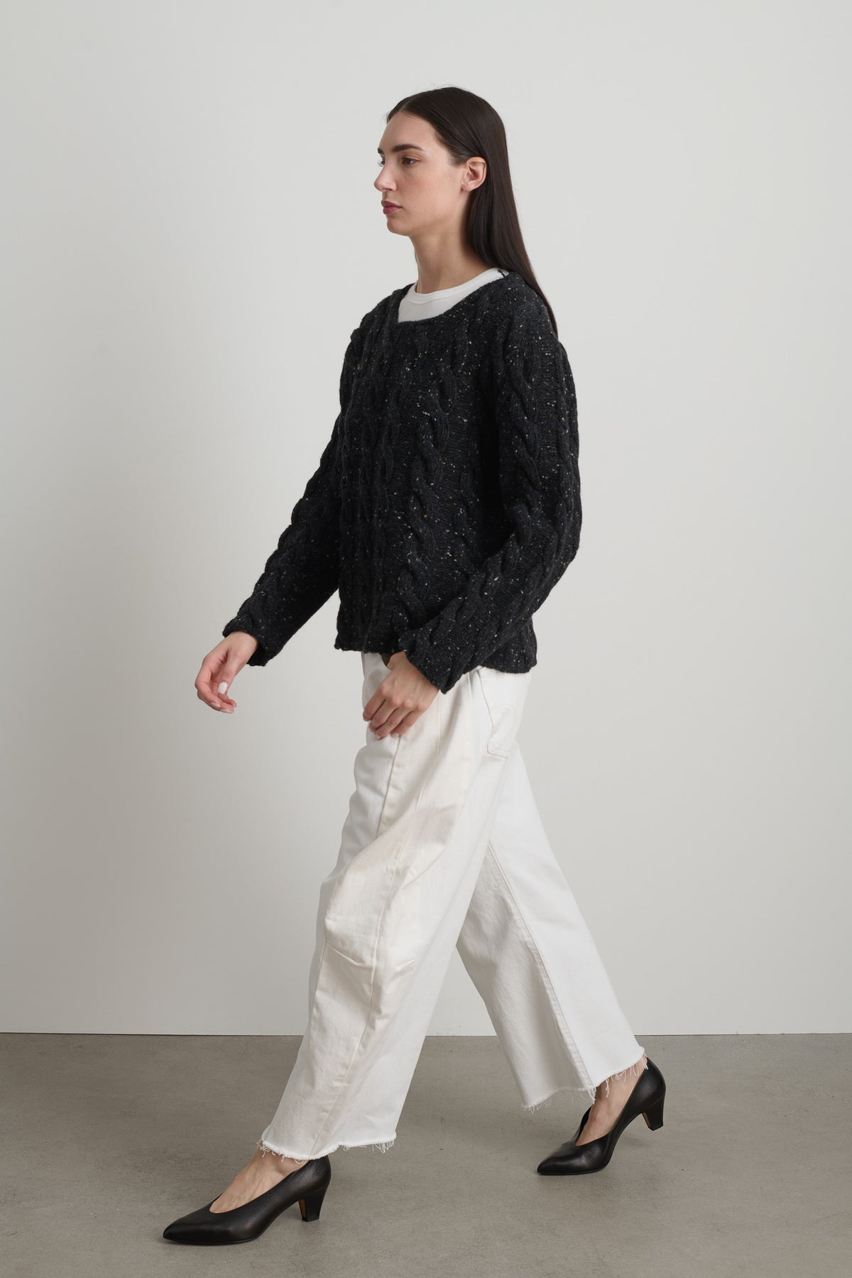 Raw Cable Knit Melange Charcoal Donegal