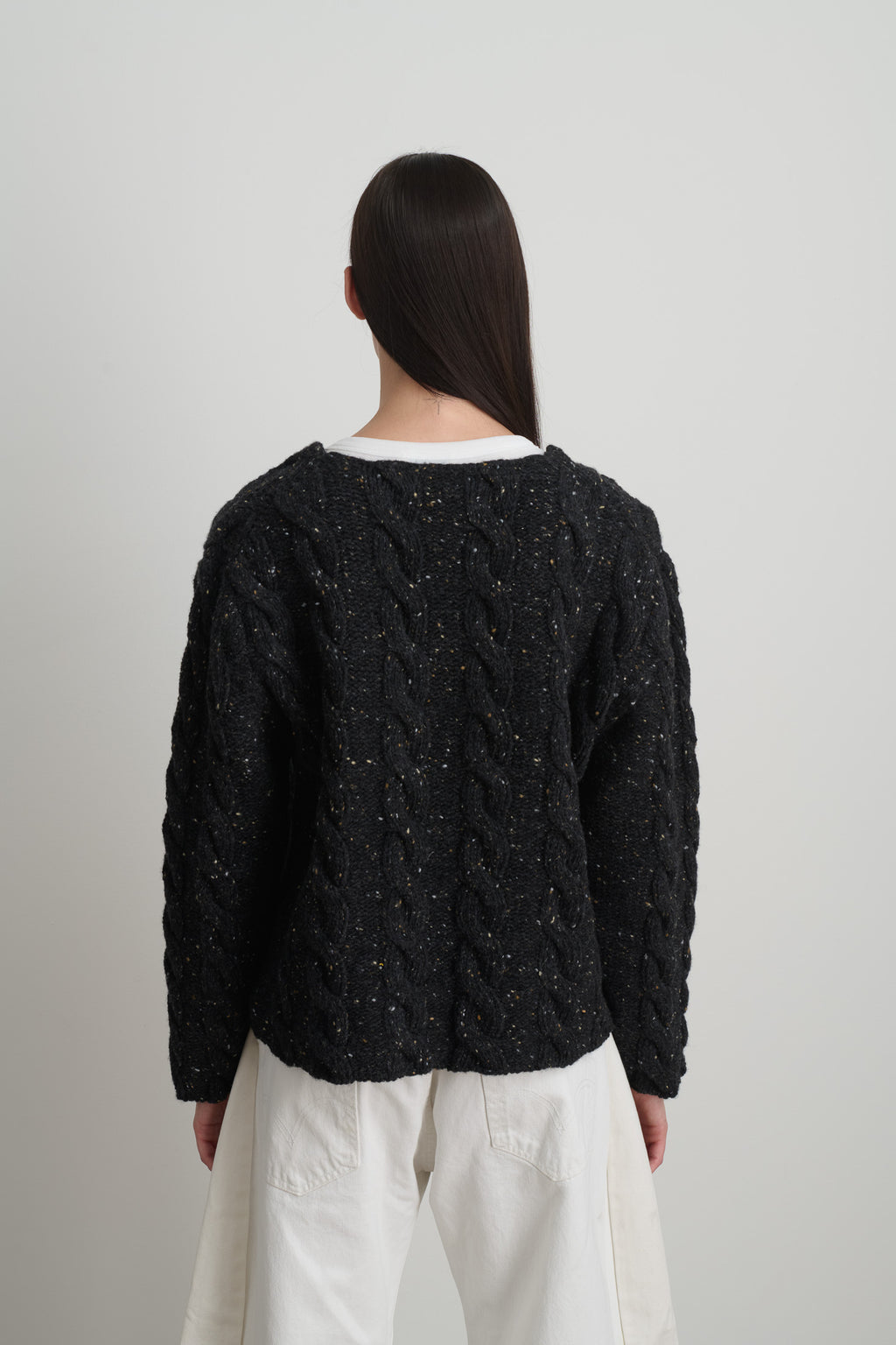 Raw Cable Knit Melange Charcoal Donegal