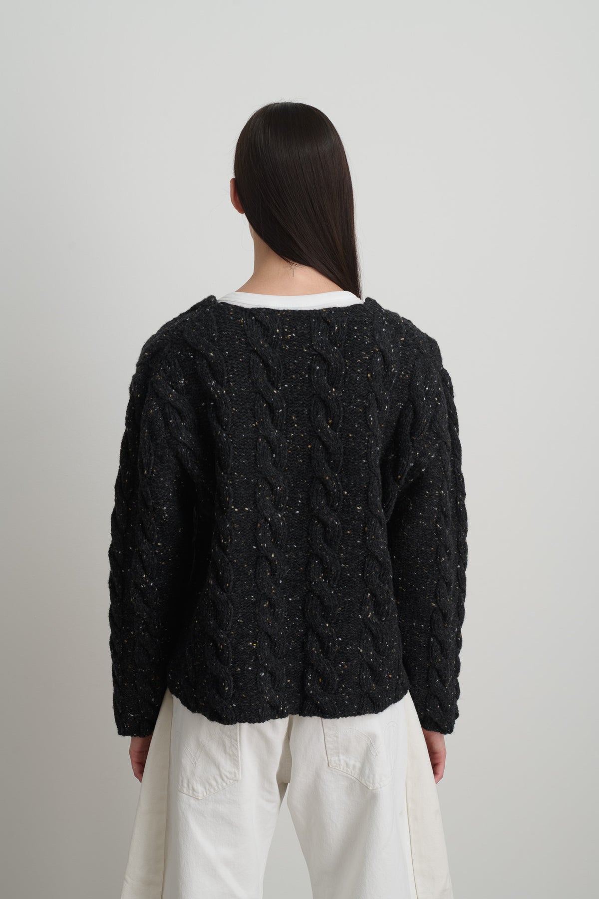 Raw Cable Knit Melange Charcoal Donegal