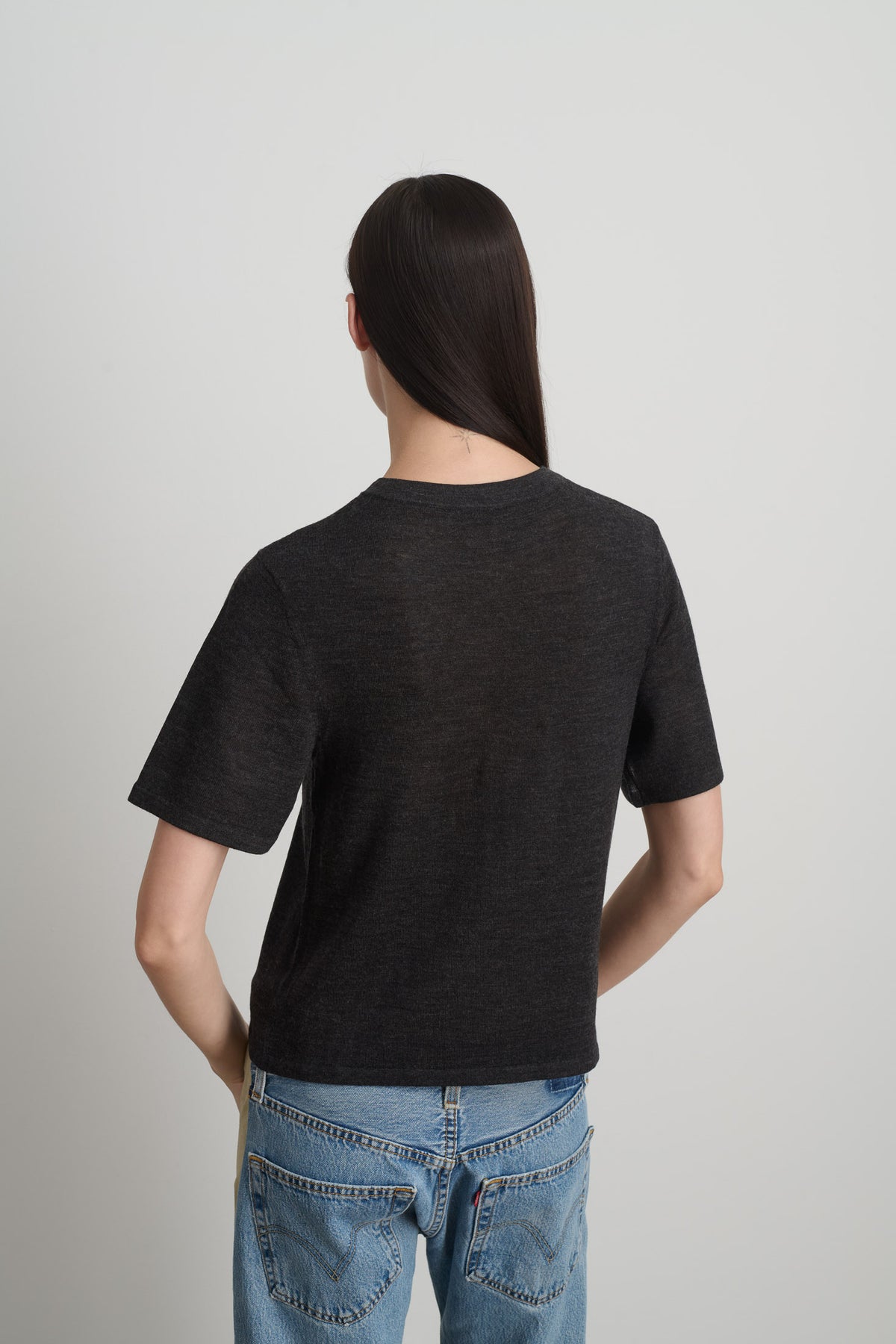 Short Sleeve V Neck Charcoal