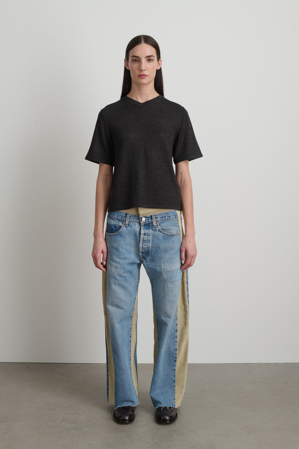 Short Sleeve V Neck Charcoal