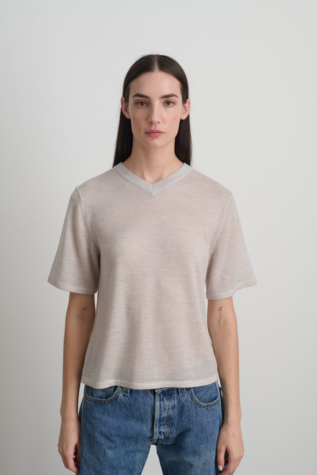 Short Sleeve V Neck Dove Grey