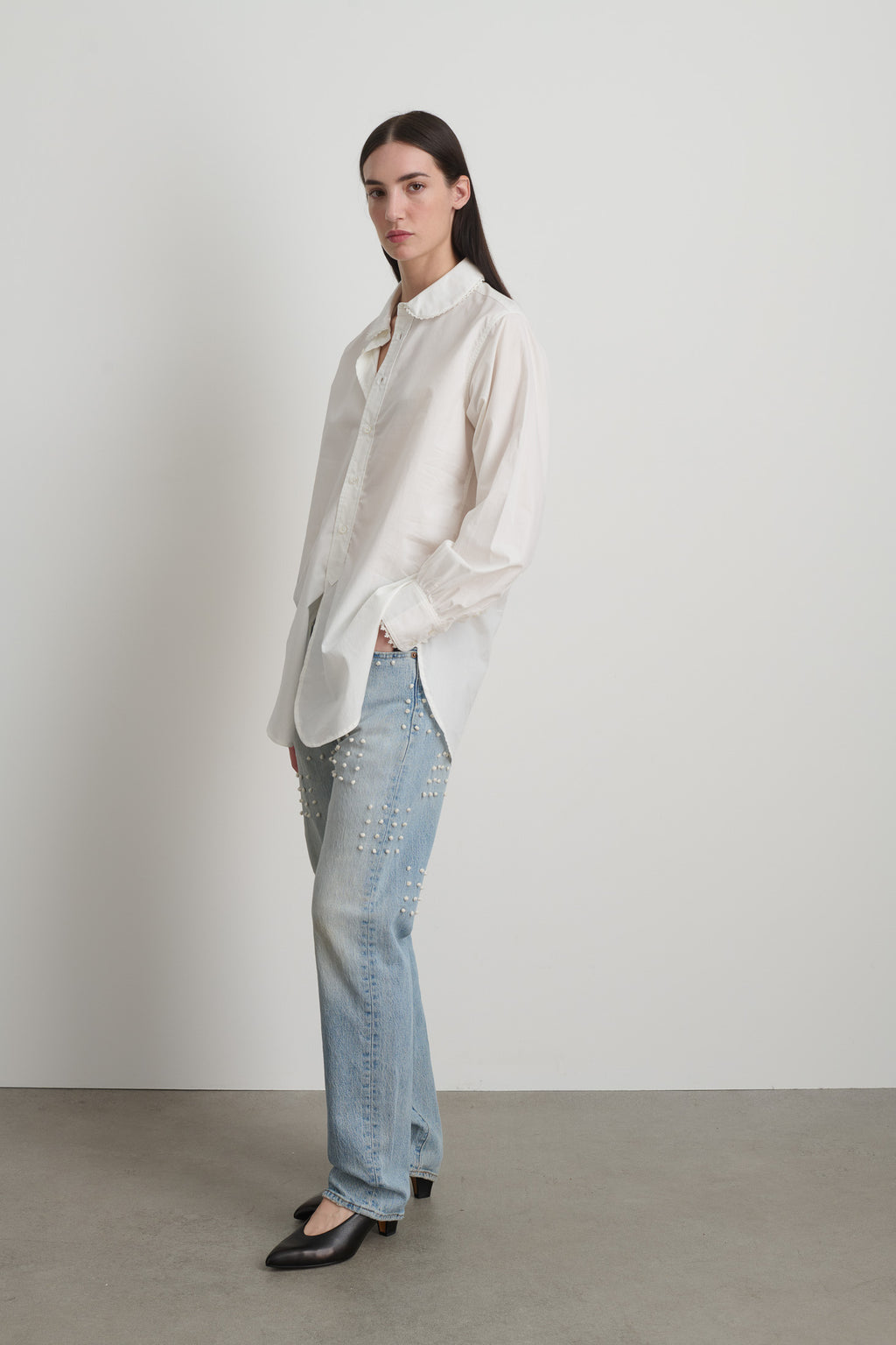 Louisa Shirt White Poplin w/ Tatted Lace