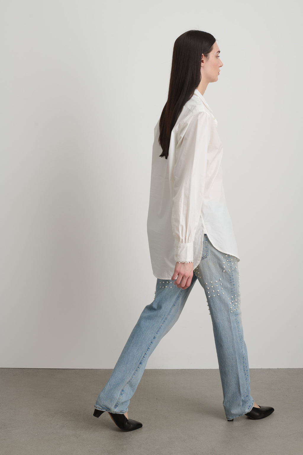 Louisa Shirt White Poplin w/ Tatted Lace