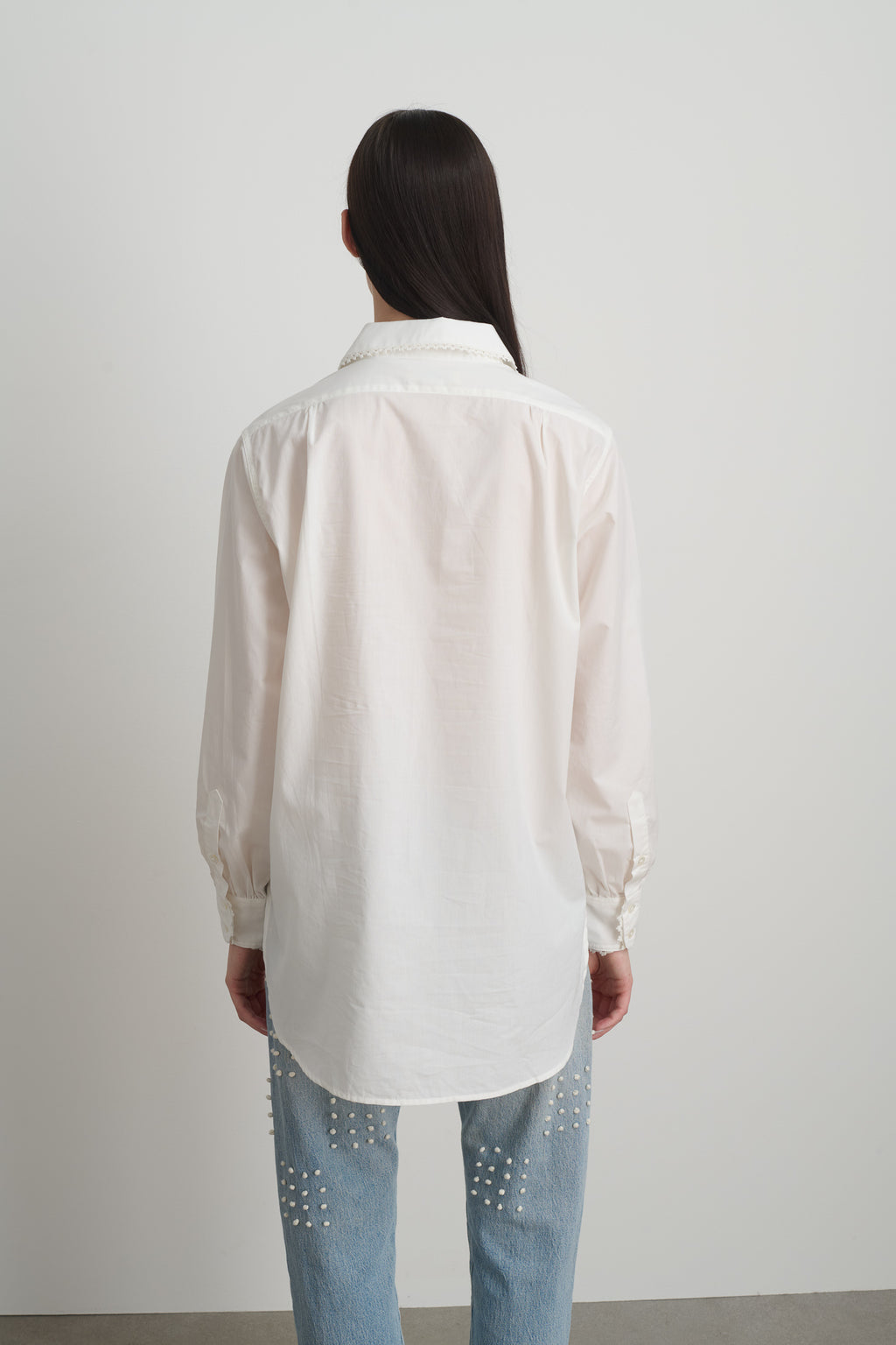 Louisa Shirt White Poplin w/ Tatted Lace