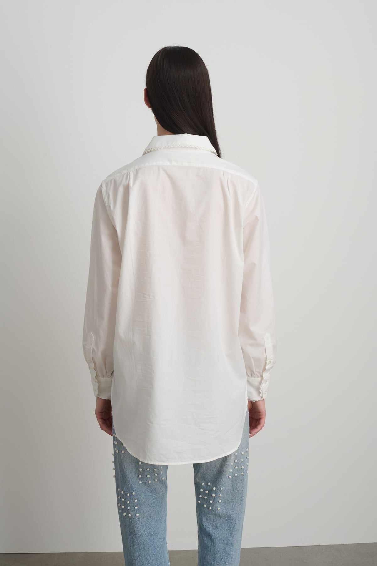 Louisa Shirt White Poplin w/ Tatted Lace