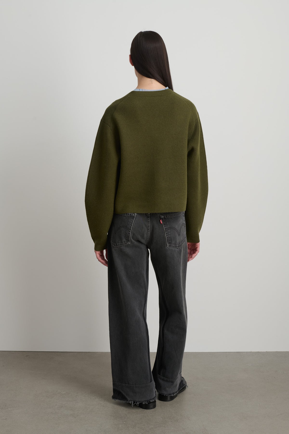Classic Cardigan Olive Washed Cashmere