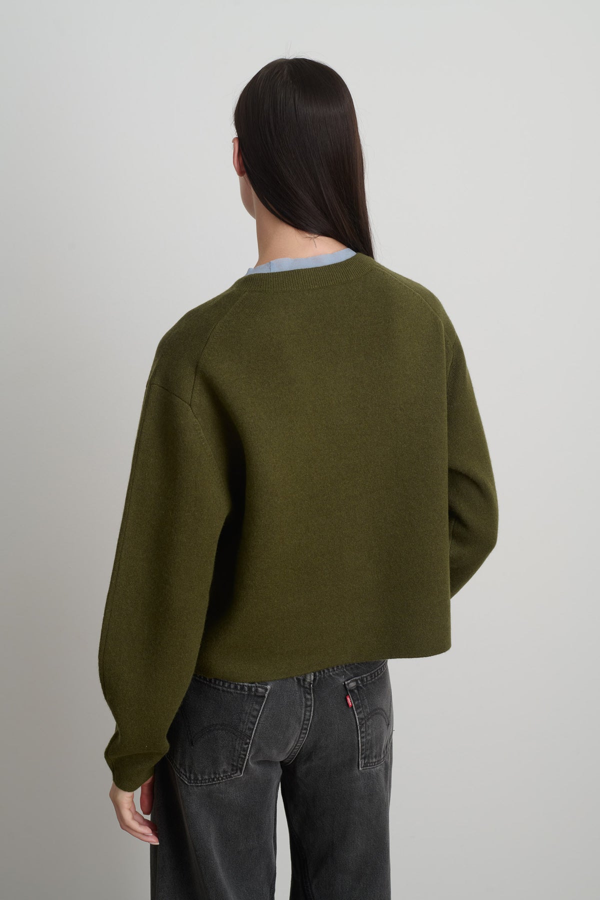 Classic Cardigan Olive Washed Cashmere