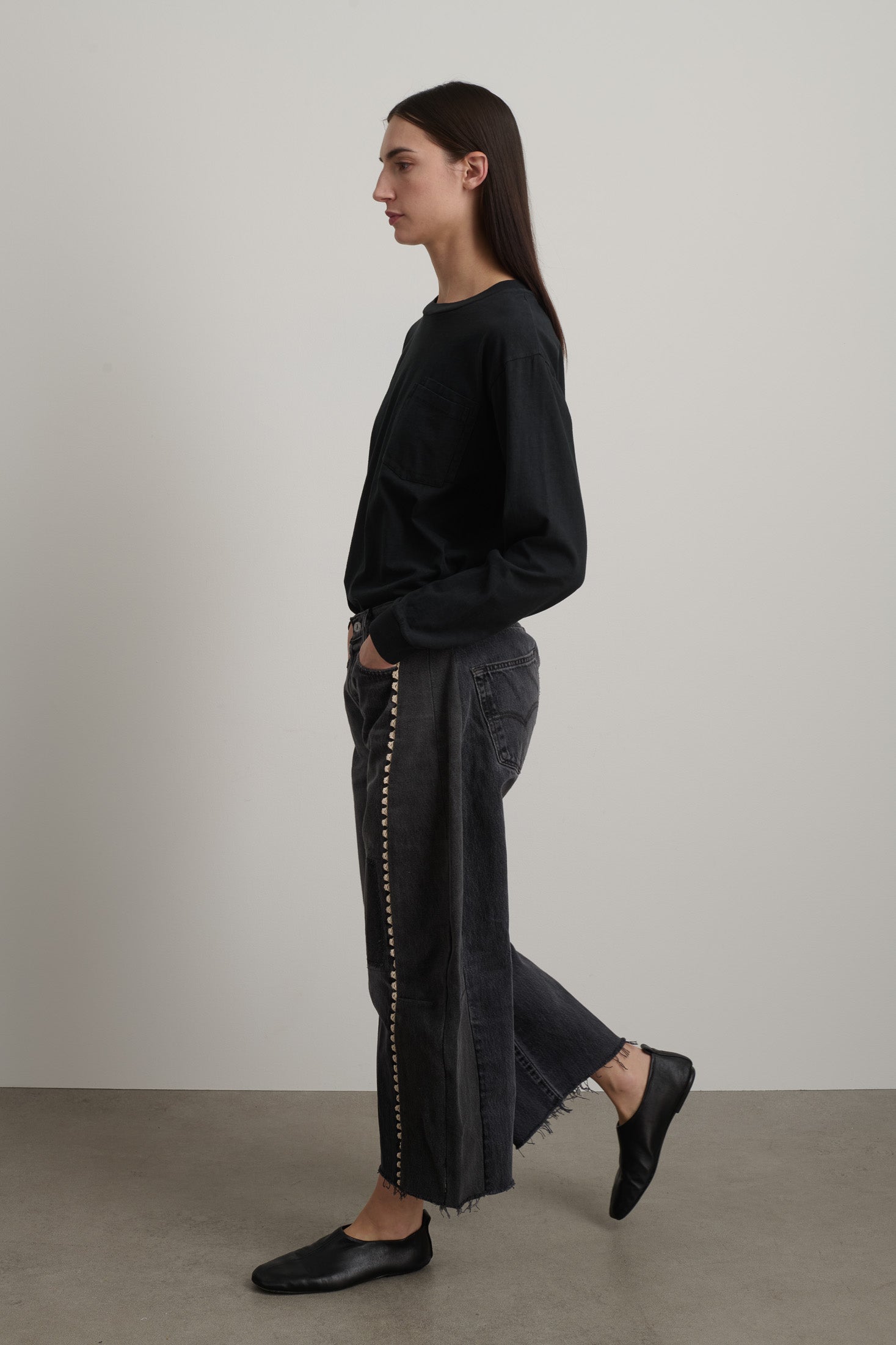 Vintage Lasso Jean Classic Faded Black Hand Tatted Lace