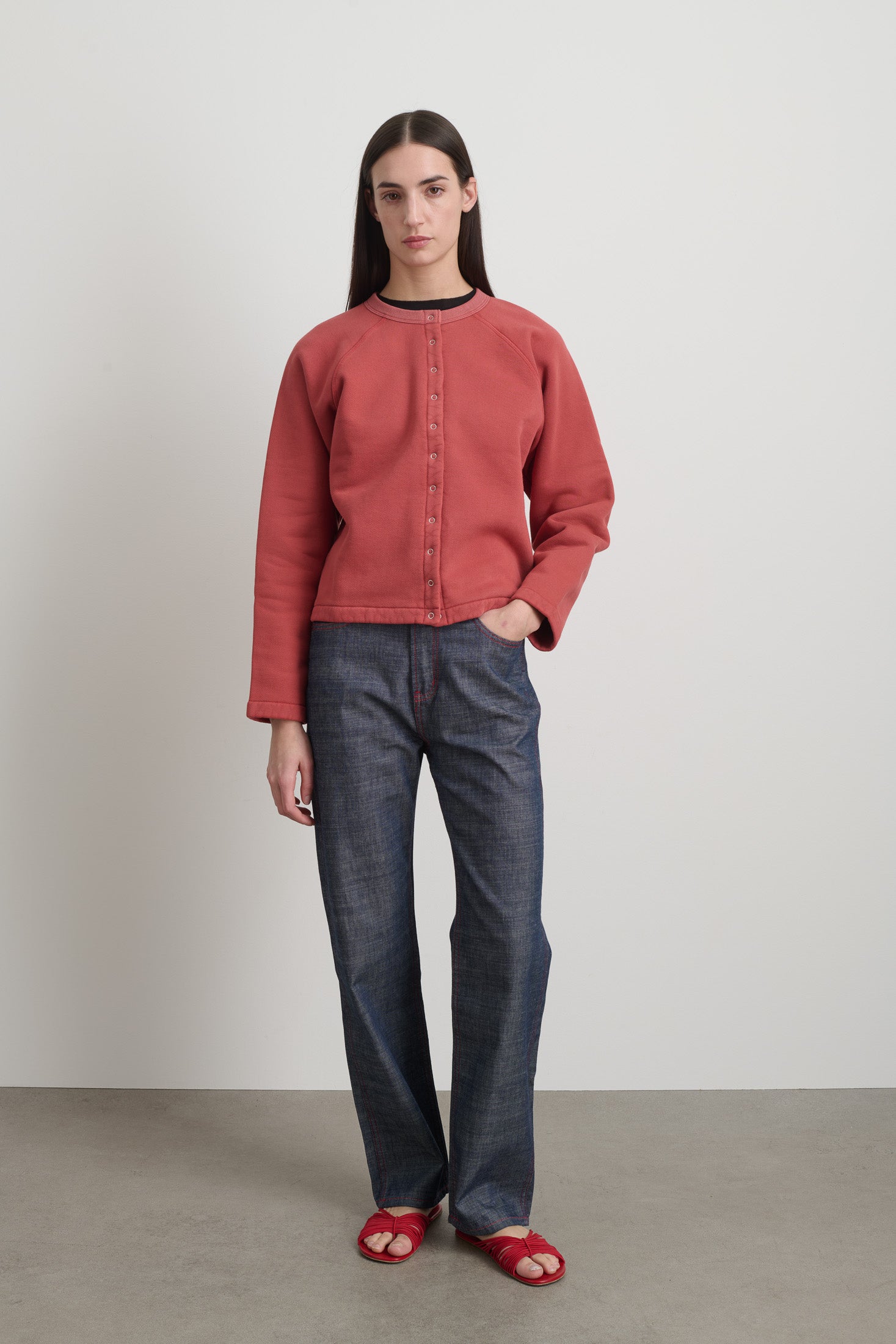 Snap Cardigan Faded Tomato Overdye - Women | B SIDES – B Sides Jeans