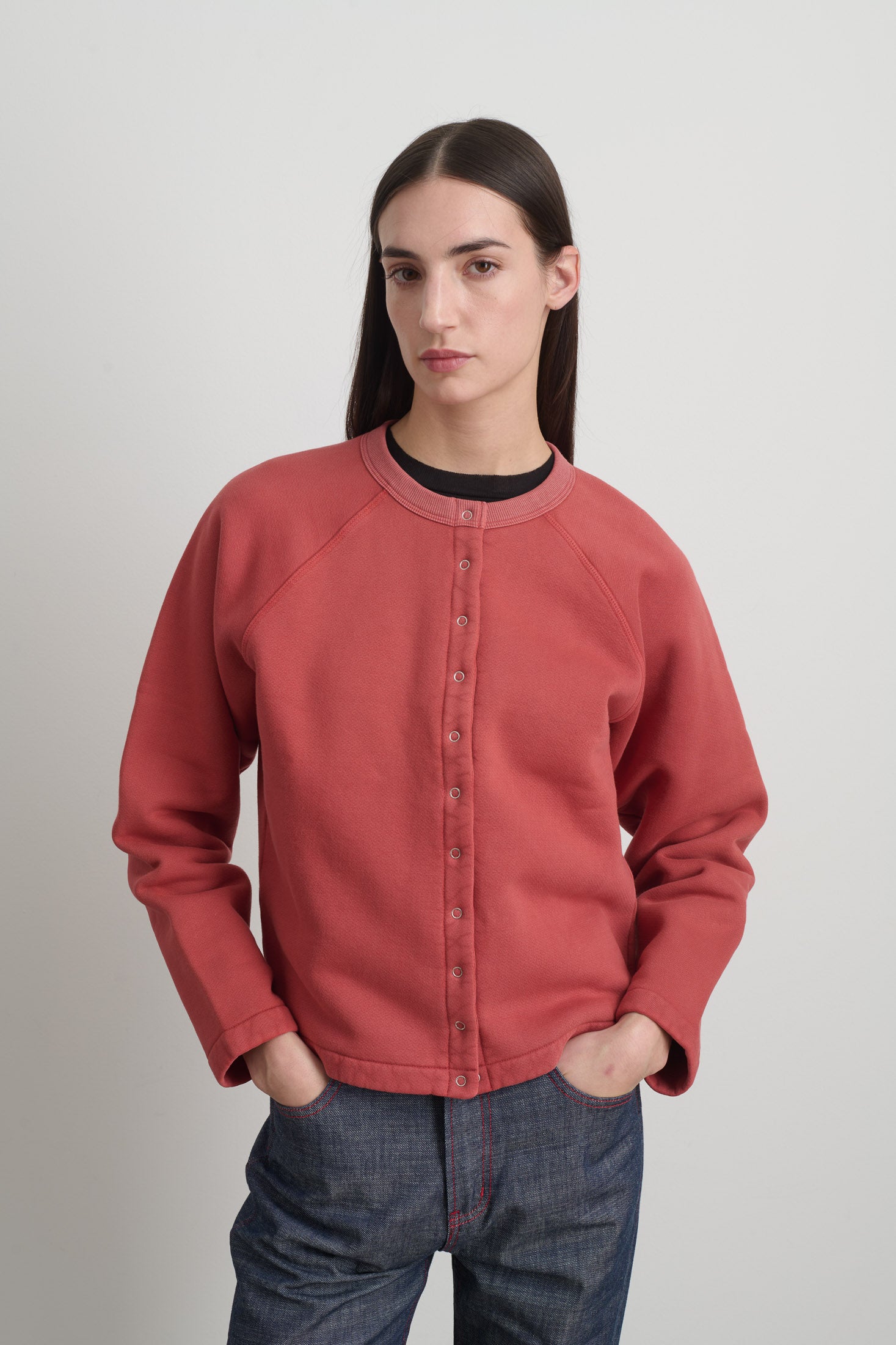 Snap Cardigan Faded Tomato Overdye - Women | B SIDES – B Sides Jeans