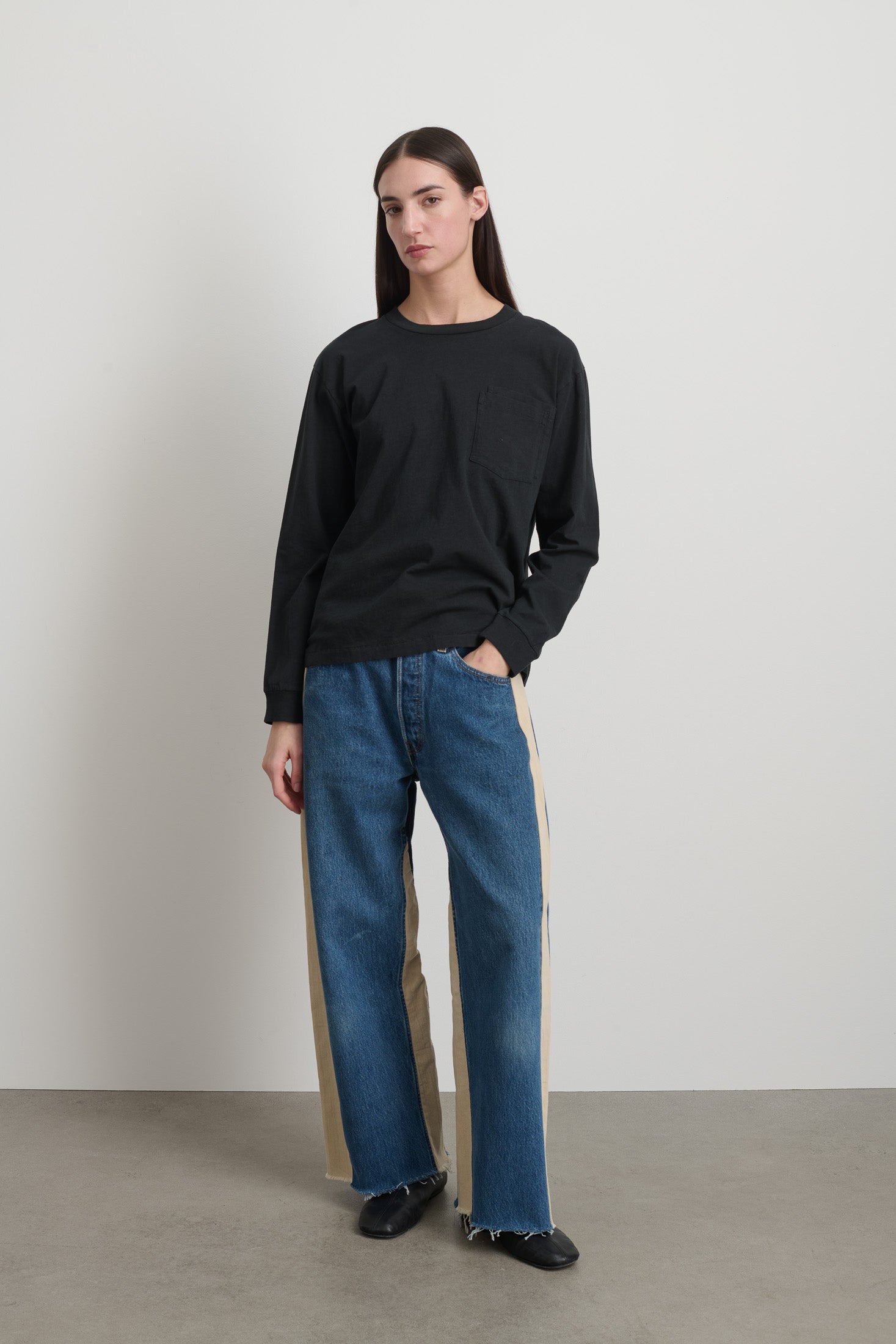 Long Sleeve Double Pocket Faded Black Overdye