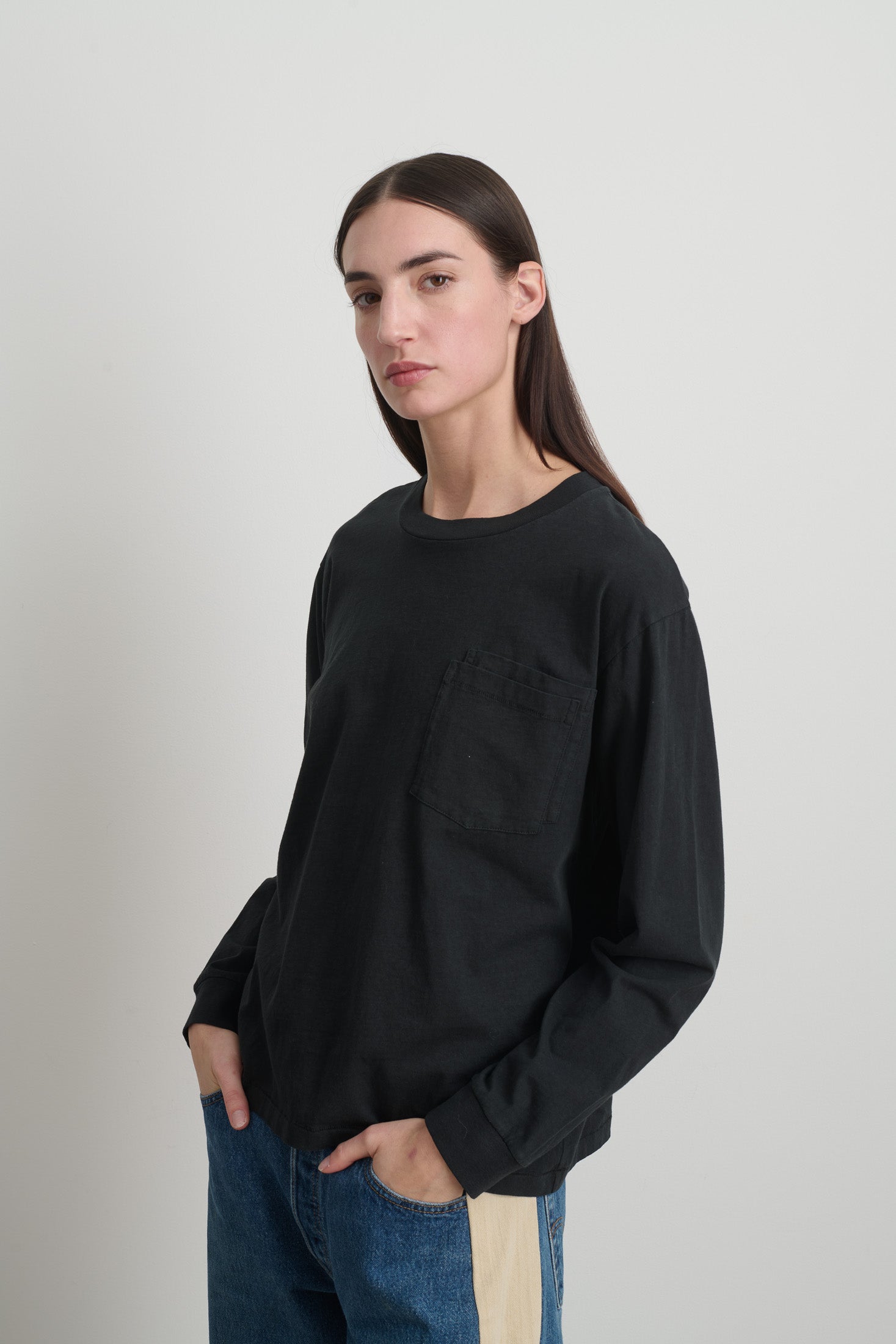 Long Sleeve Double Pocket Faded Black Overdye
